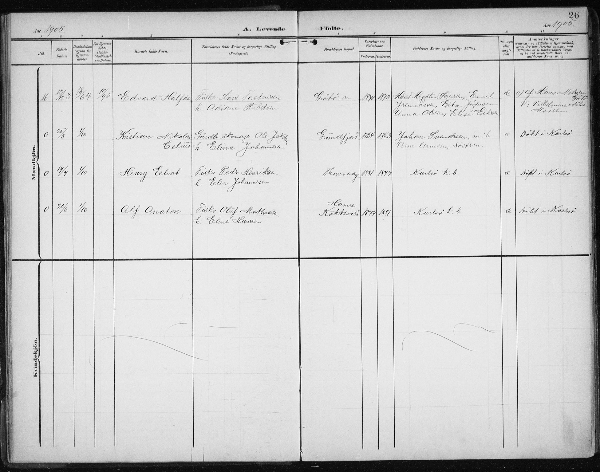 Karlsøy sokneprestembete, AV/SATØ-S-1299/H/Ha/Haa/L0013kirke: Ministerialbok nr. 13, 1902-1916, s. 26