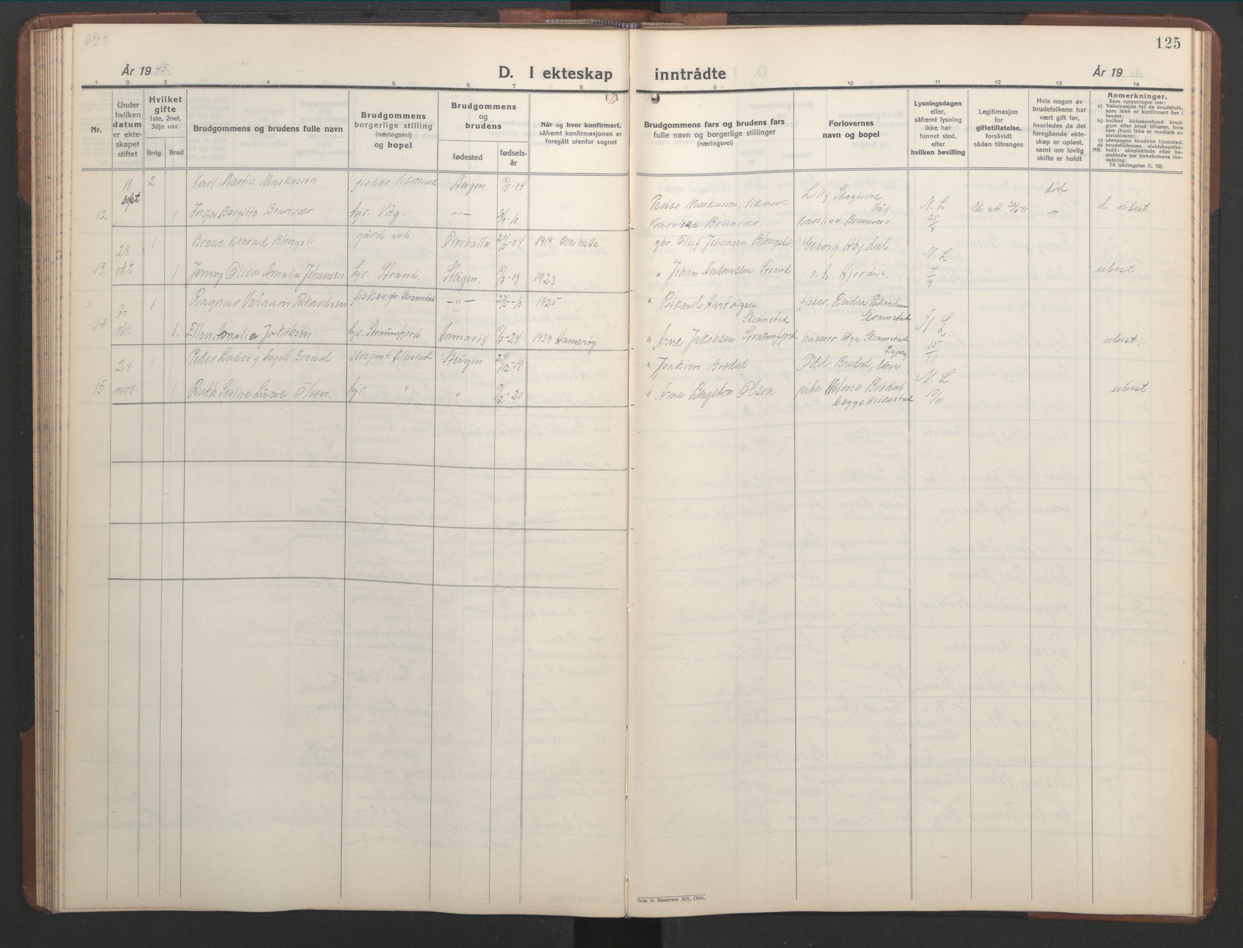 Ministerialprotokoller, klokkerbøker og fødselsregistre - Nordland, AV/SAT-A-1459/855/L0818: Klokkerbok nr. 855C07, 1935-1949, s. 125