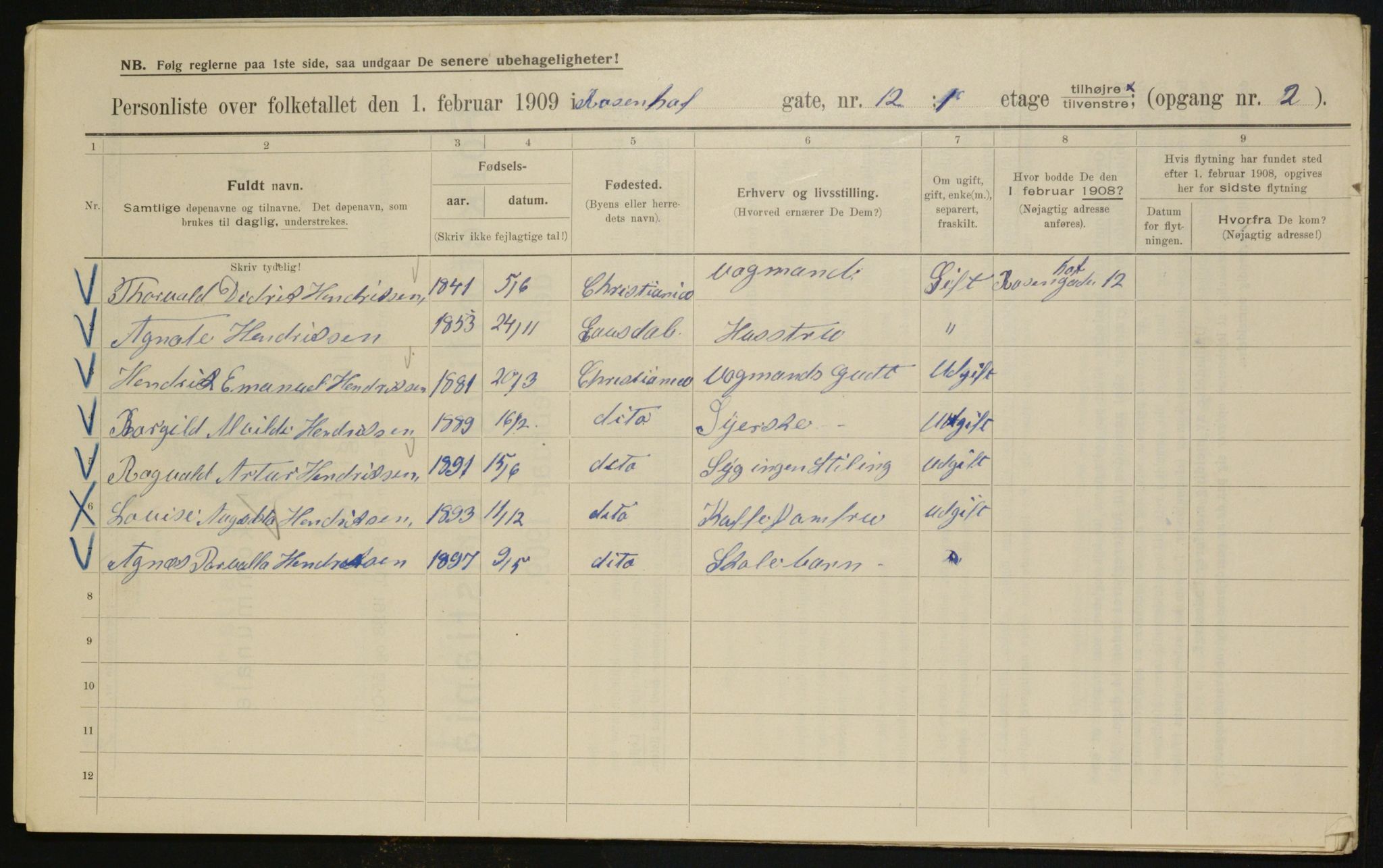 OBA, Kommunal folketelling 1.2.1909 for Kristiania kjøpstad, 1909, s. 75916