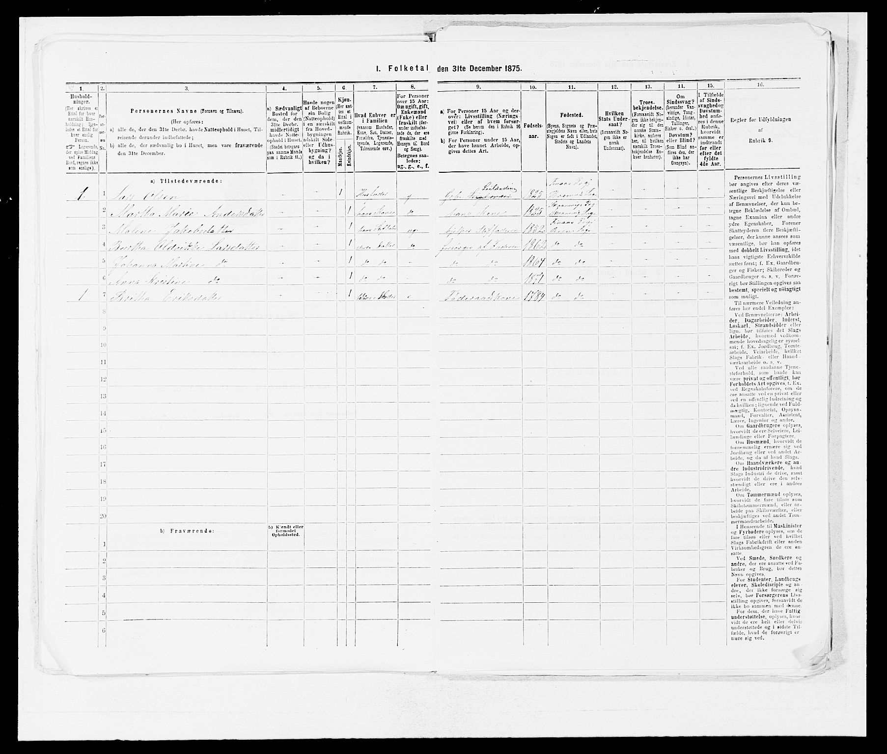 SAB, Folketelling 1875 for 1218P Finnås prestegjeld, 1875, s. 1309