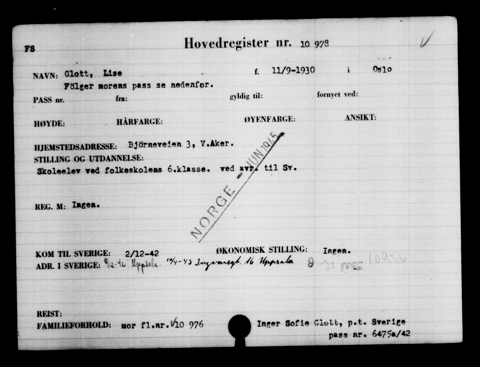 Utenriksstasjonene, Legasjonen i Stockholm, Flyktningkontoret, AV/RA-S-6753/V/Va/L0006: Kjesäterkartoteket, flyktninger med registreringsnr. 9400-12711, 1940-1945, s. 1800