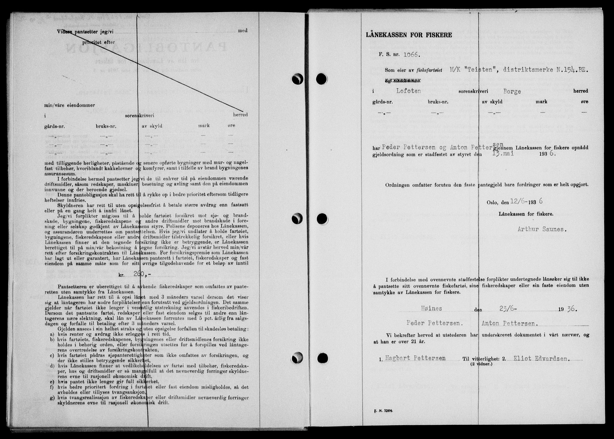 Lofoten sorenskriveri, SAT/A-0017/1/2/2C/L0033b: Pantebok nr. 33b, 1936-1936, Dagboknr: 1068/1936