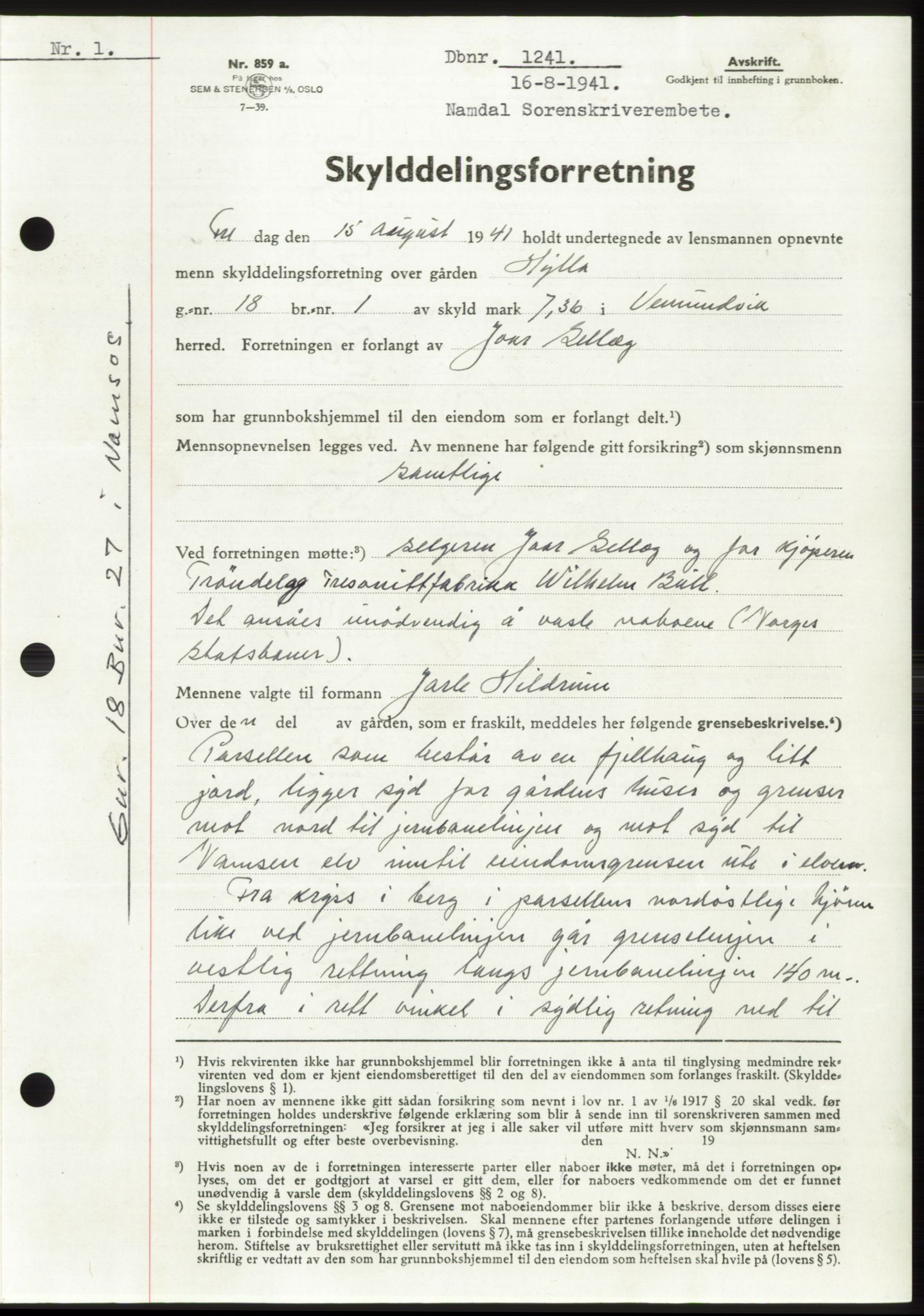 Namdal sorenskriveri, SAT/A-4133/1/2/2C: Pantebok nr. -, 1940-1941, Tingl.dato: 16.08.1941