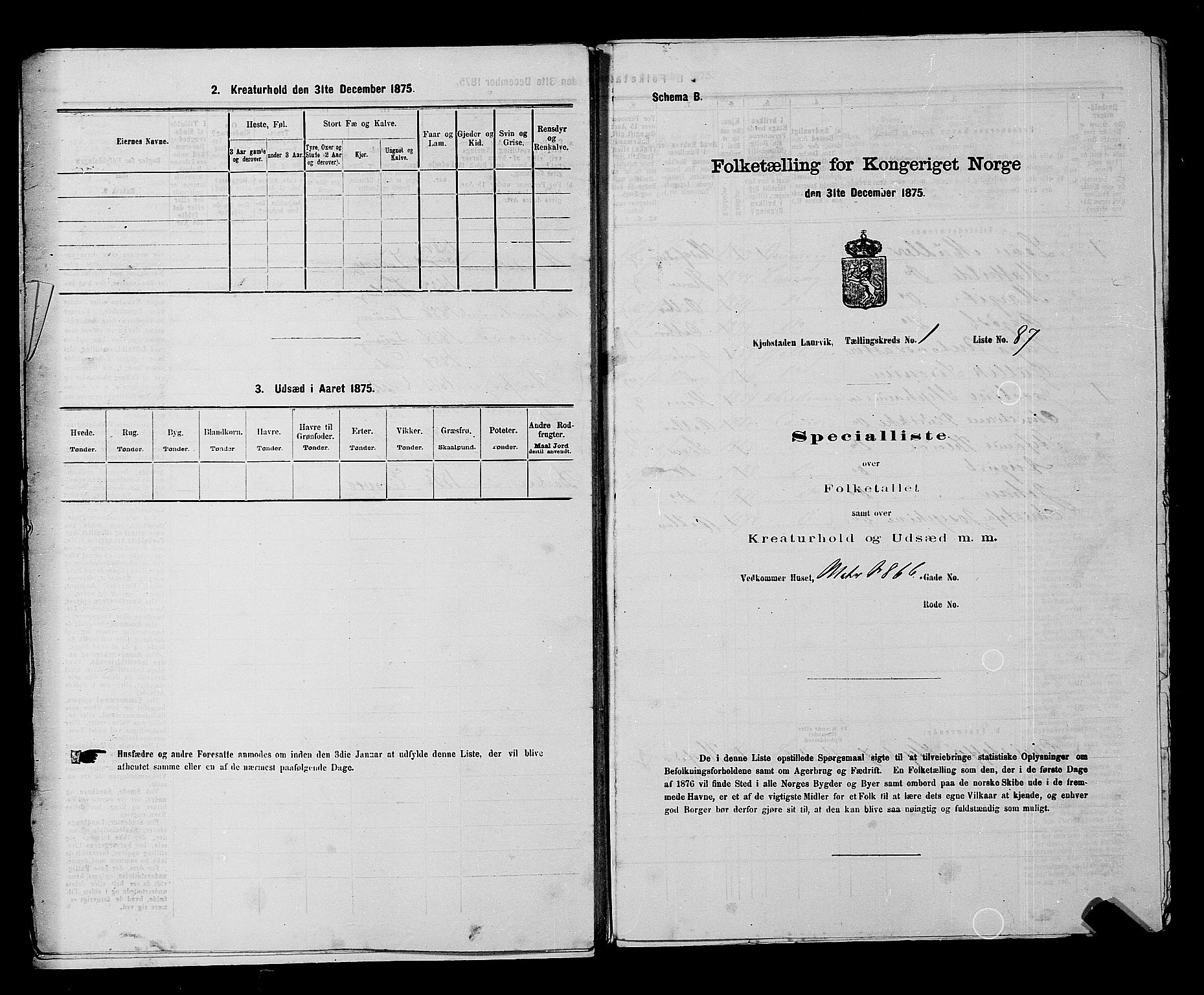 SAKO, Folketelling 1875 for 0707P Larvik prestegjeld, 1875, s. 207