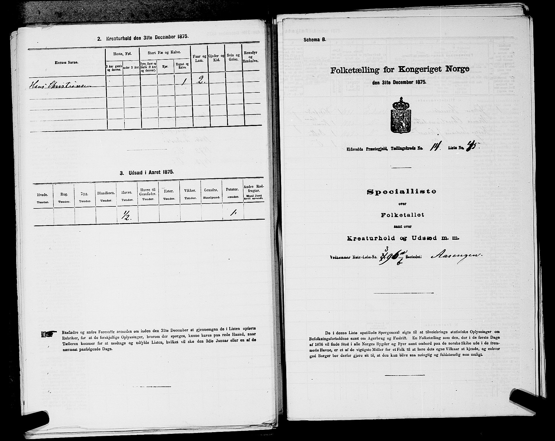 RA, Folketelling 1875 for 0237P Eidsvoll prestegjeld, 1875, s. 2395