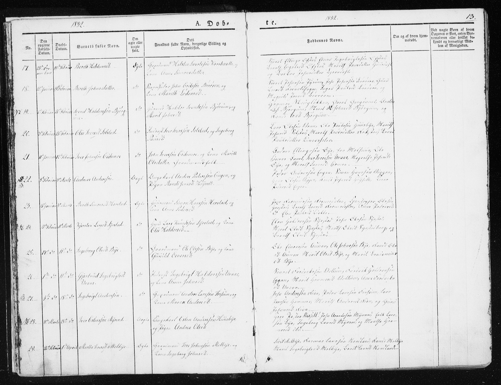Ministerialprotokoller, klokkerbøker og fødselsregistre - Sør-Trøndelag, SAT/A-1456/665/L0771: Ministerialbok nr. 665A06, 1830-1856, s. 13