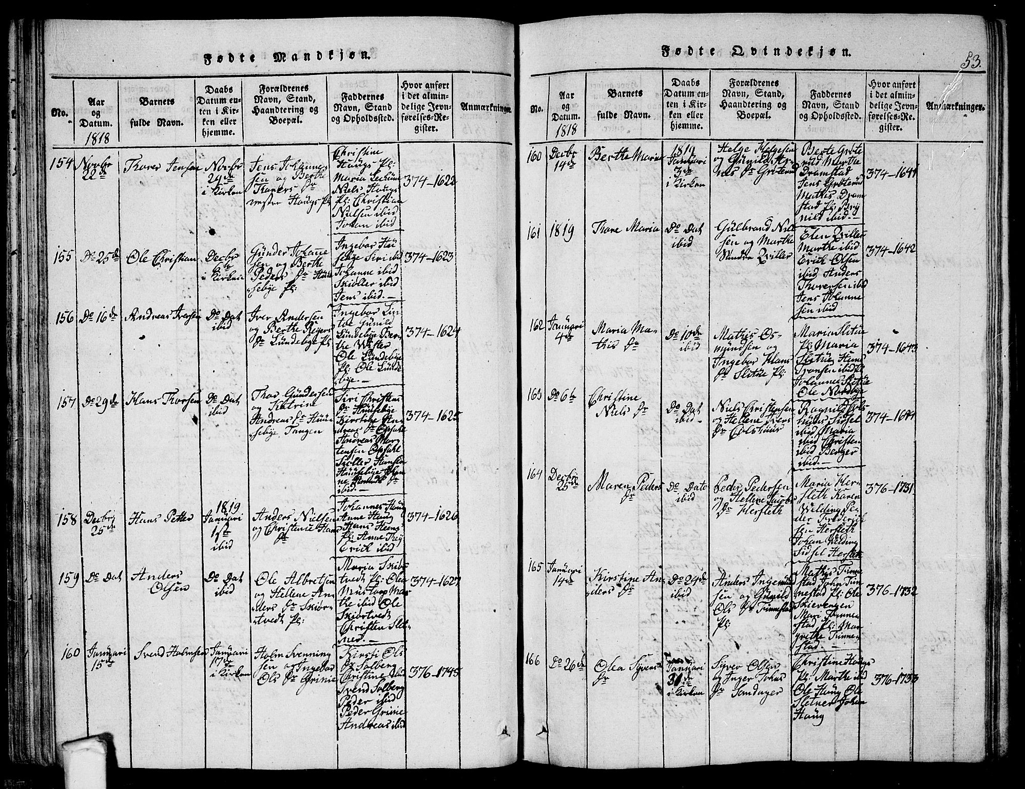 Eidsberg prestekontor Kirkebøker, AV/SAO-A-10905/G/Ga/L0001: Klokkerbok nr. I 1, 1814-1831, s. 53