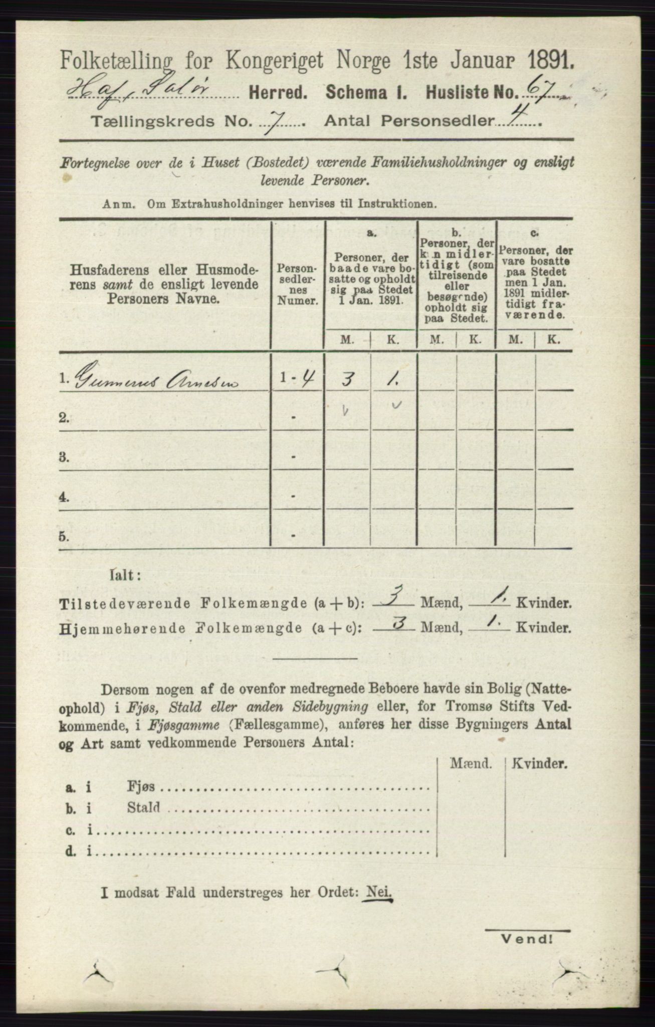 RA, Folketelling 1891 for 0424 Hof herred, 1891, s. 2713