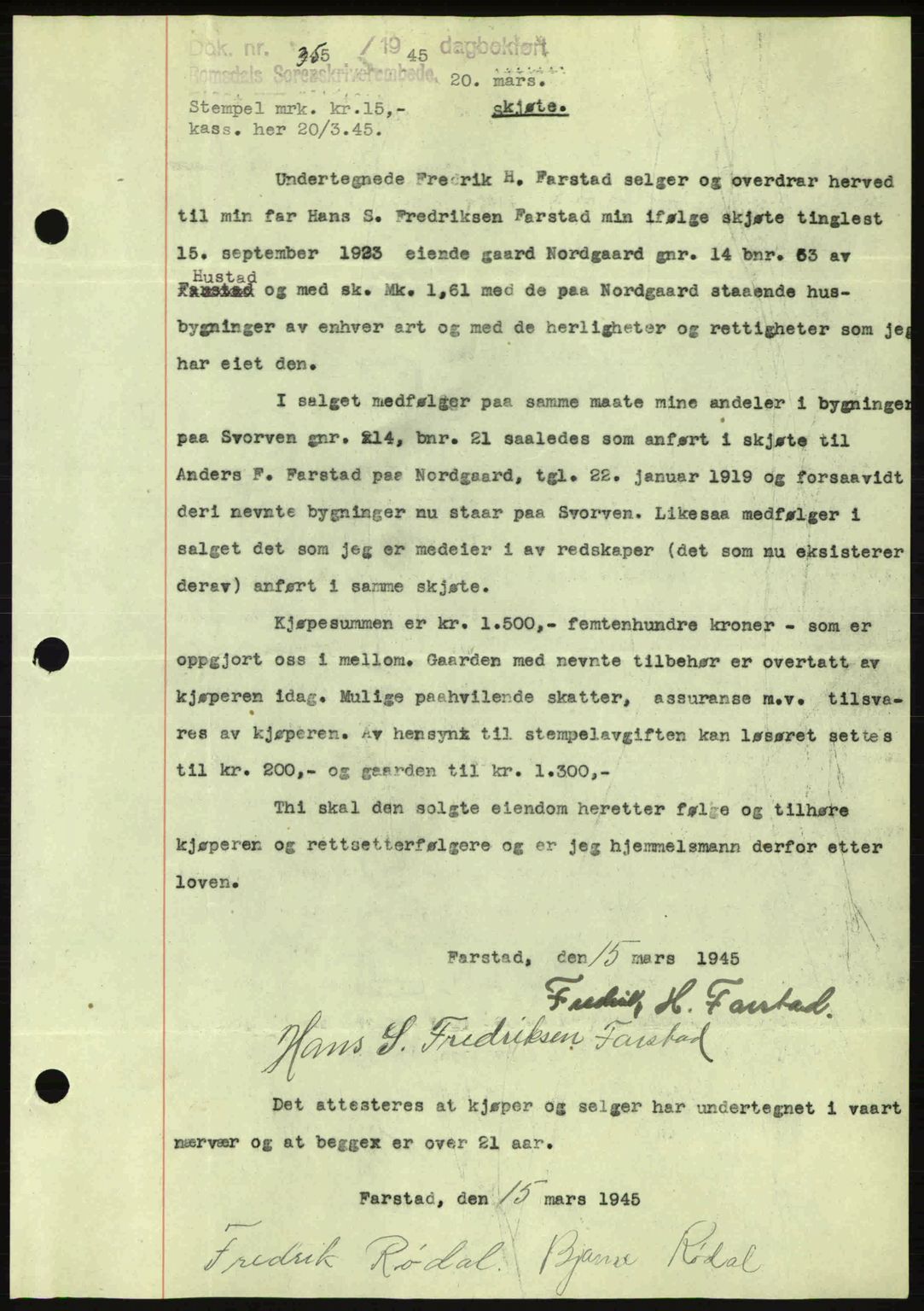 Romsdal sorenskriveri, SAT/A-4149/1/2/2C: Pantebok nr. A17, 1944-1945, Dagboknr: 355/1945