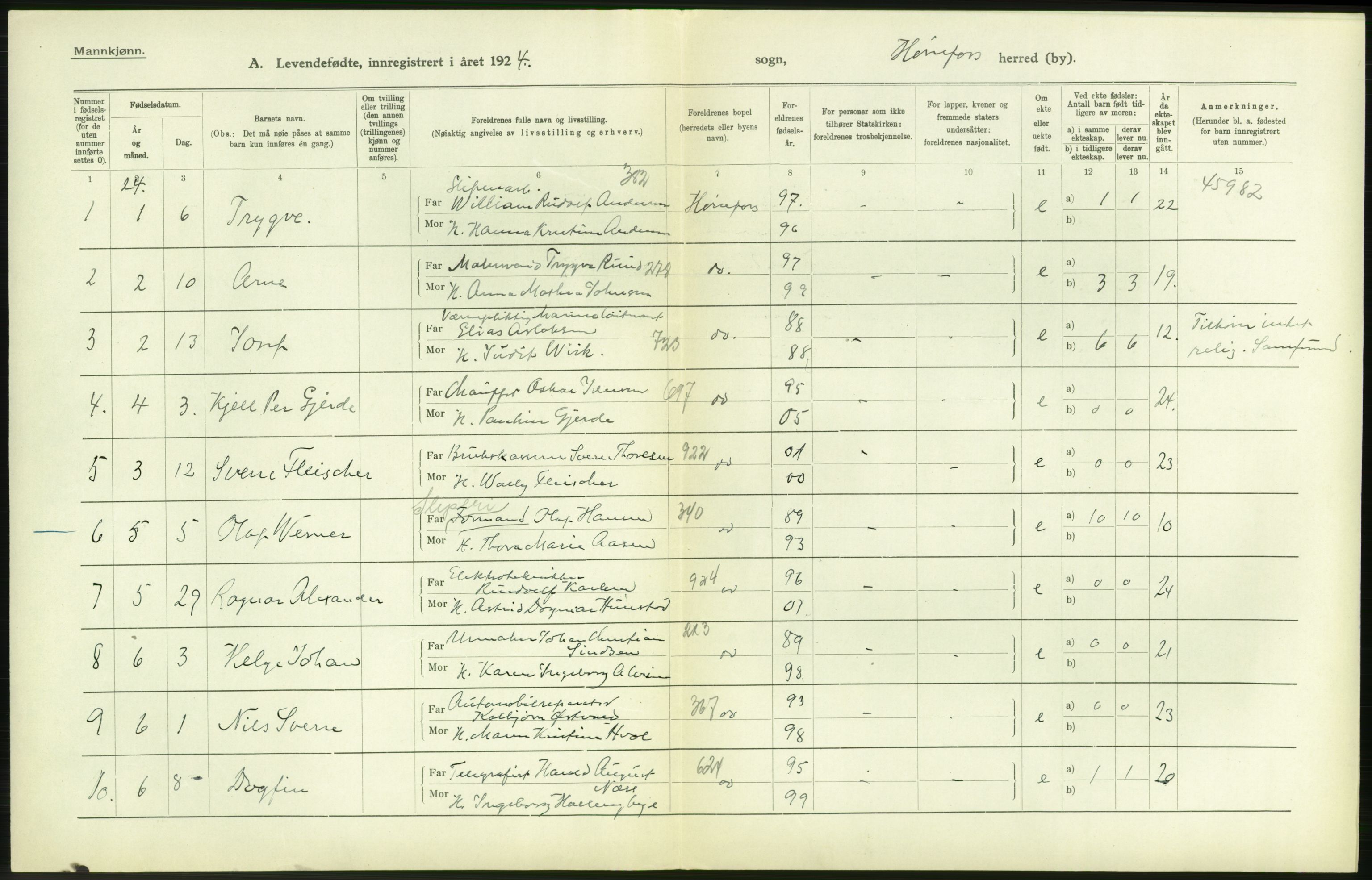 Statistisk sentralbyrå, Sosiodemografiske emner, Befolkning, AV/RA-S-2228/D/Df/Dfc/Dfcd/L0014: Buskerud fylke: Levendefødte menn og kvinner. Bygder og byer., 1924, s. 30