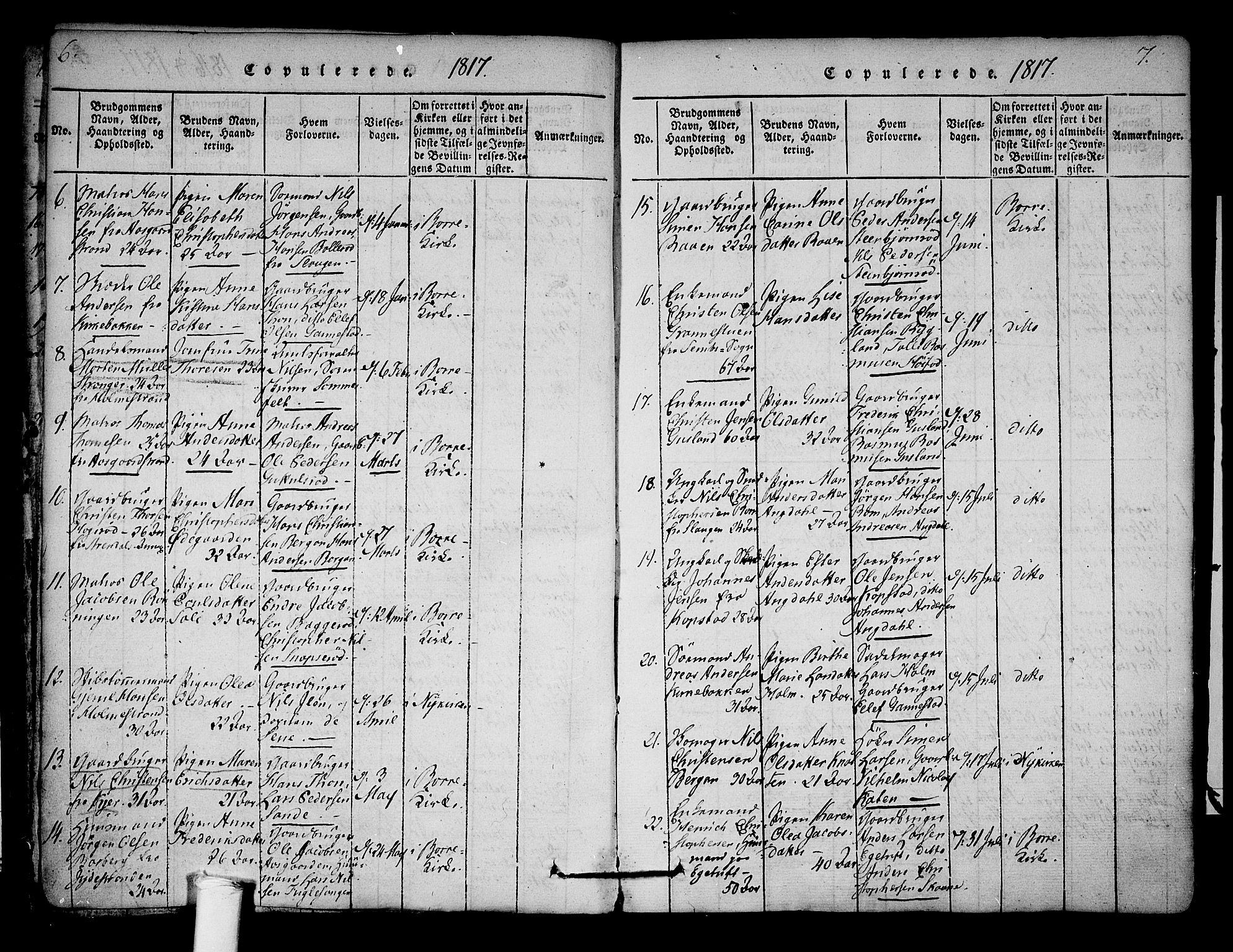 Borre kirkebøker, AV/SAKO-A-338/F/Fa/L0004: Ministerialbok nr. I 4, 1815-1845, s. 6-7