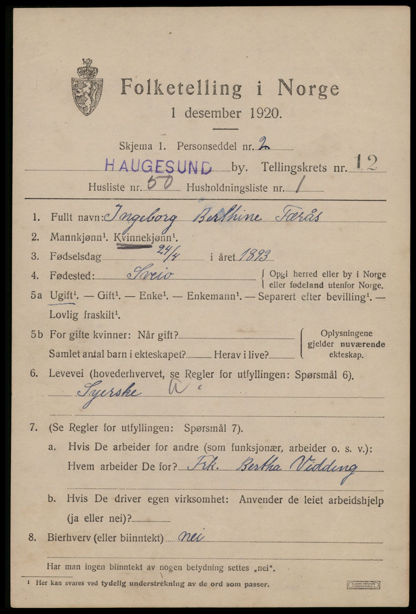 SAST, Folketelling 1920 for 1106 Haugesund kjøpstad, 1920, s. 38927
