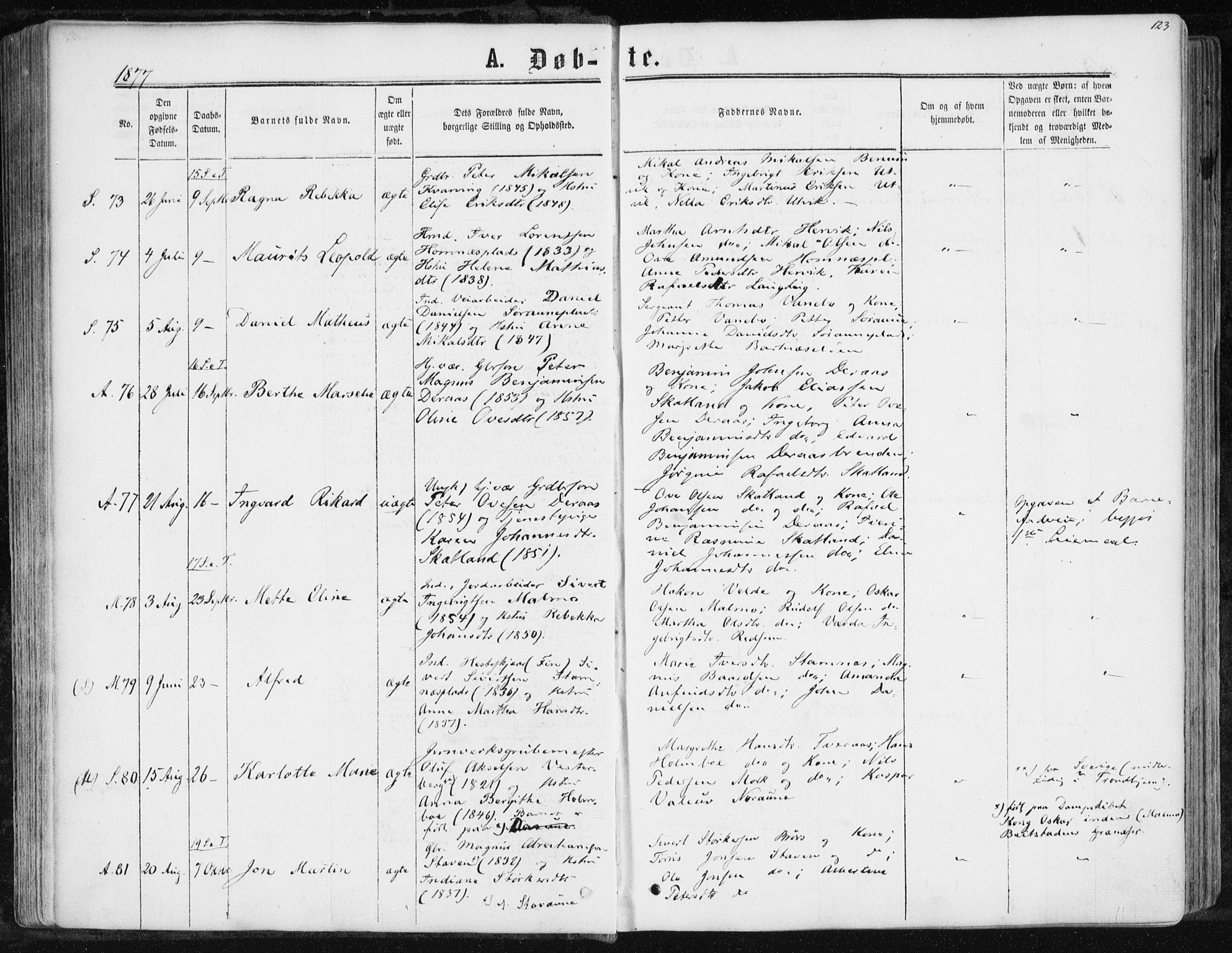 Ministerialprotokoller, klokkerbøker og fødselsregistre - Nord-Trøndelag, AV/SAT-A-1458/741/L0394: Ministerialbok nr. 741A08, 1864-1877, s. 123