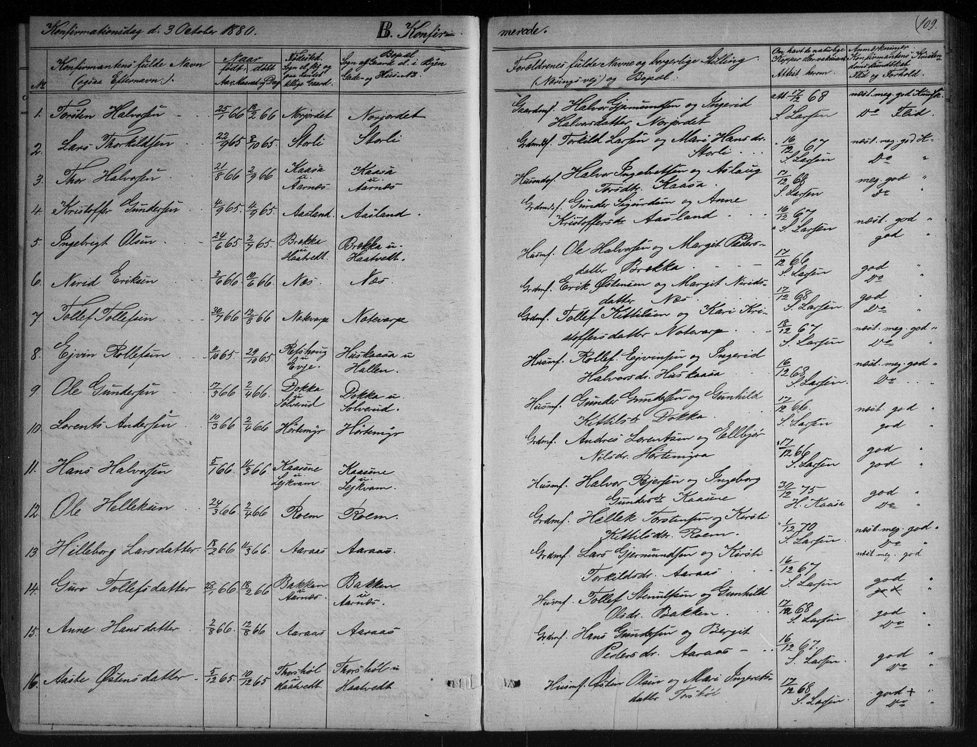 Sauherad kirkebøker, AV/SAKO-A-298/G/Gb/L0002: Klokkerbok nr. II 2, 1866-1897, s. 109