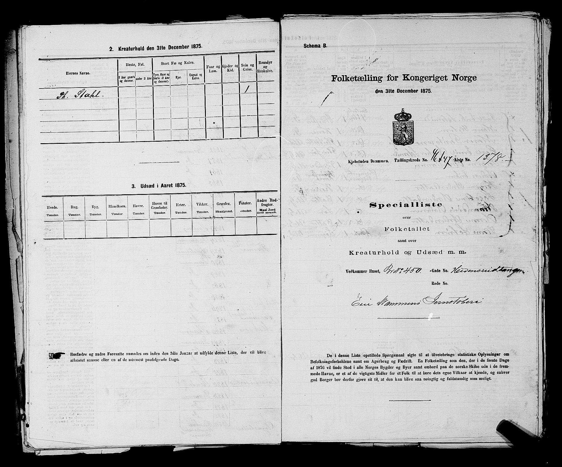 SAKO, Folketelling 1875 for 0602 Drammen kjøpstad, 1875, s. 3698