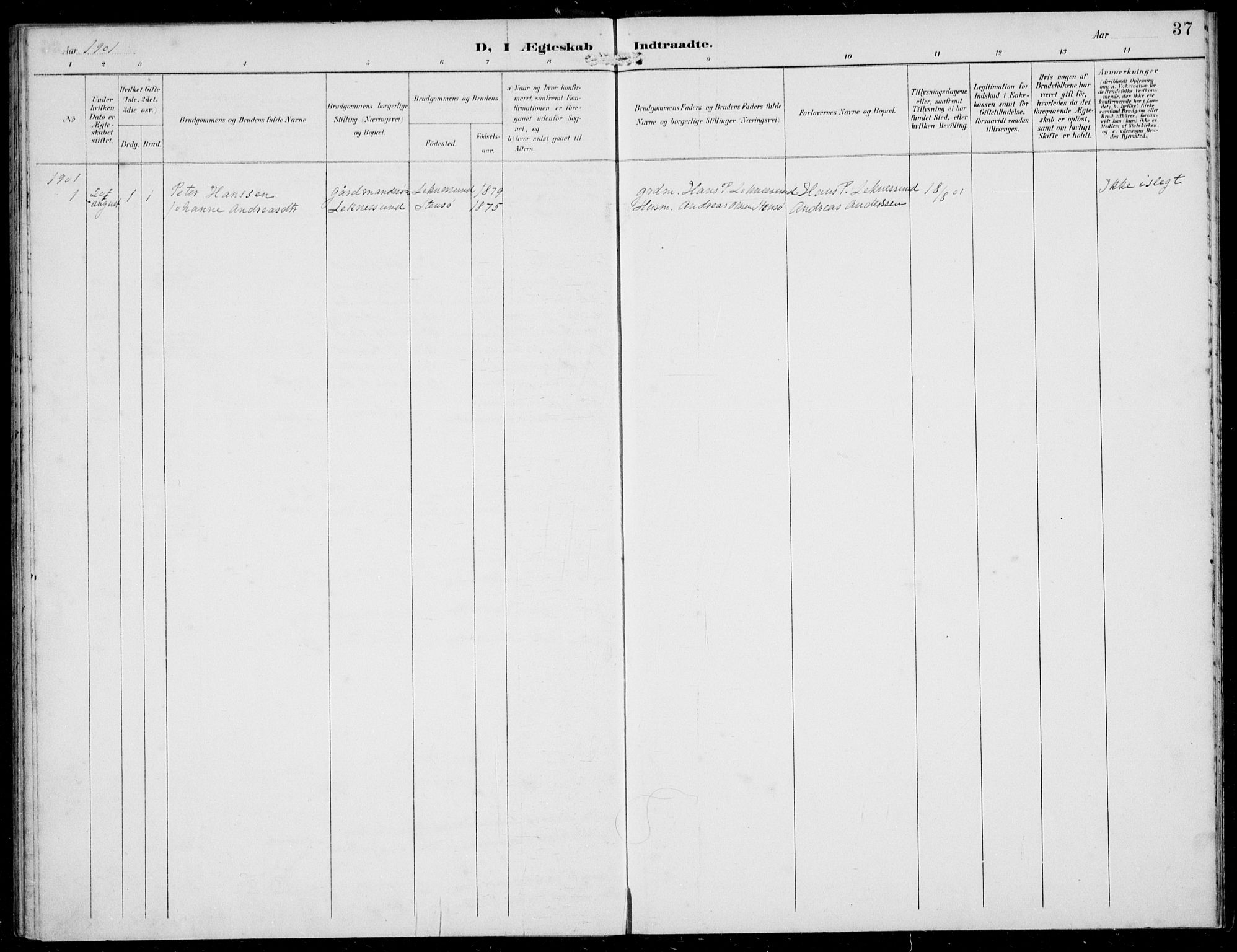 Solund sokneprestembete, AV/SAB-A-81401: Ministerialbok nr. B  1, 1891-1901, s. 37