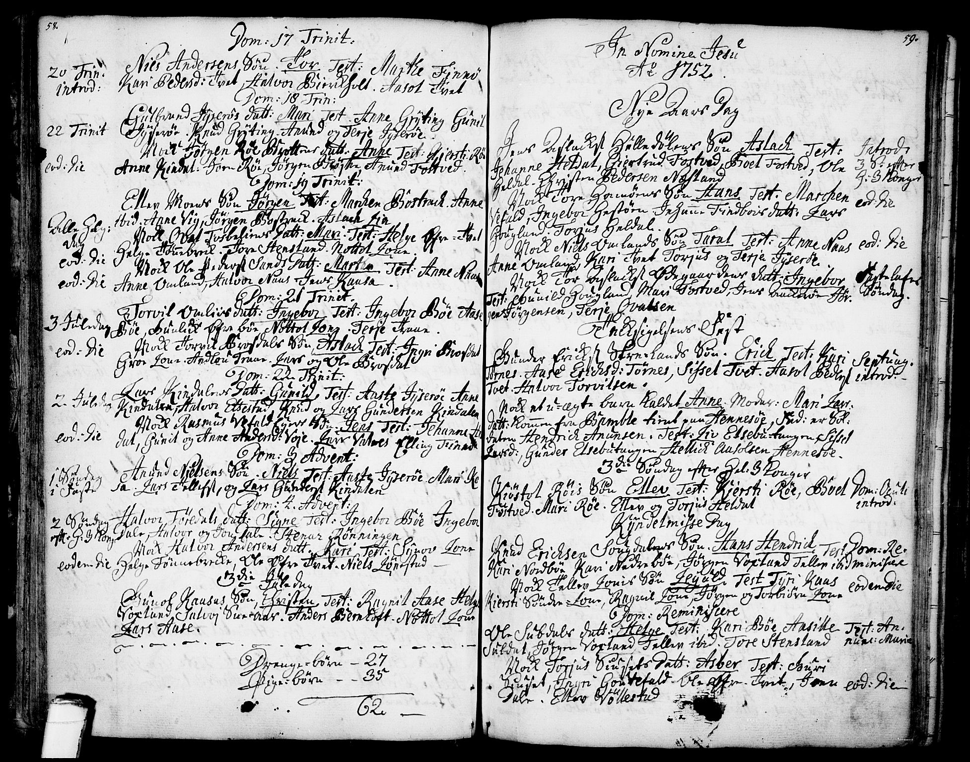 Drangedal kirkebøker, AV/SAKO-A-258/F/Fa/L0001: Ministerialbok nr. 1, 1697-1767, s. 58-59