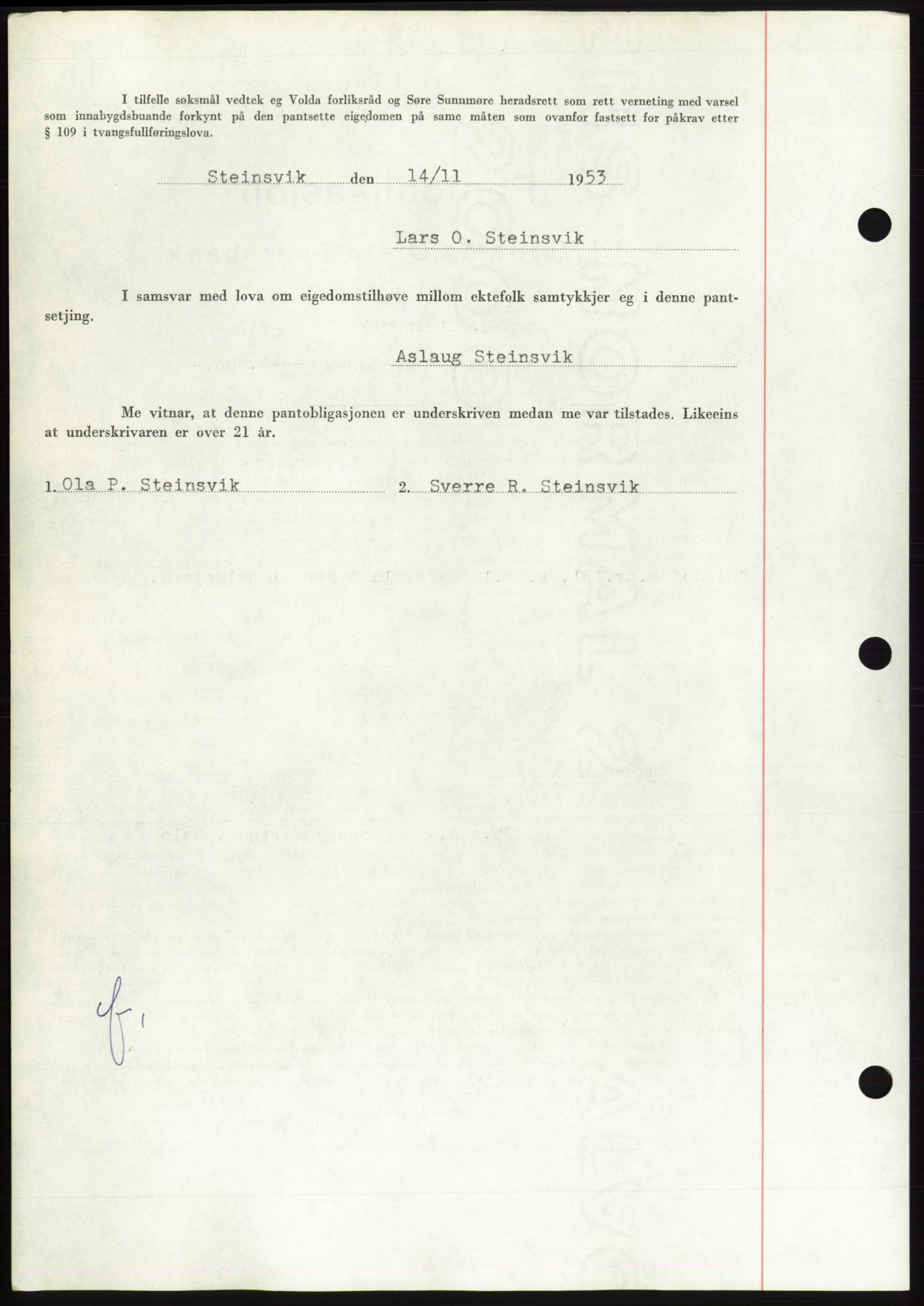 Søre Sunnmøre sorenskriveri, AV/SAT-A-4122/1/2/2C/L0124: Pantebok nr. 12B, 1953-1954, Dagboknr: 2814/1953