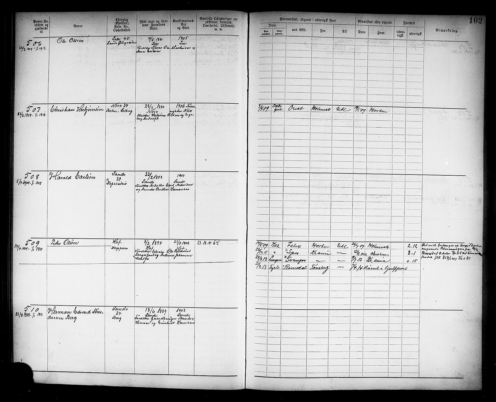 Holmestrand innrulleringskontor, SAKO/A-1151/F/Fb/L0002: Annotasjonsrulle, 1894-1911, s. 105