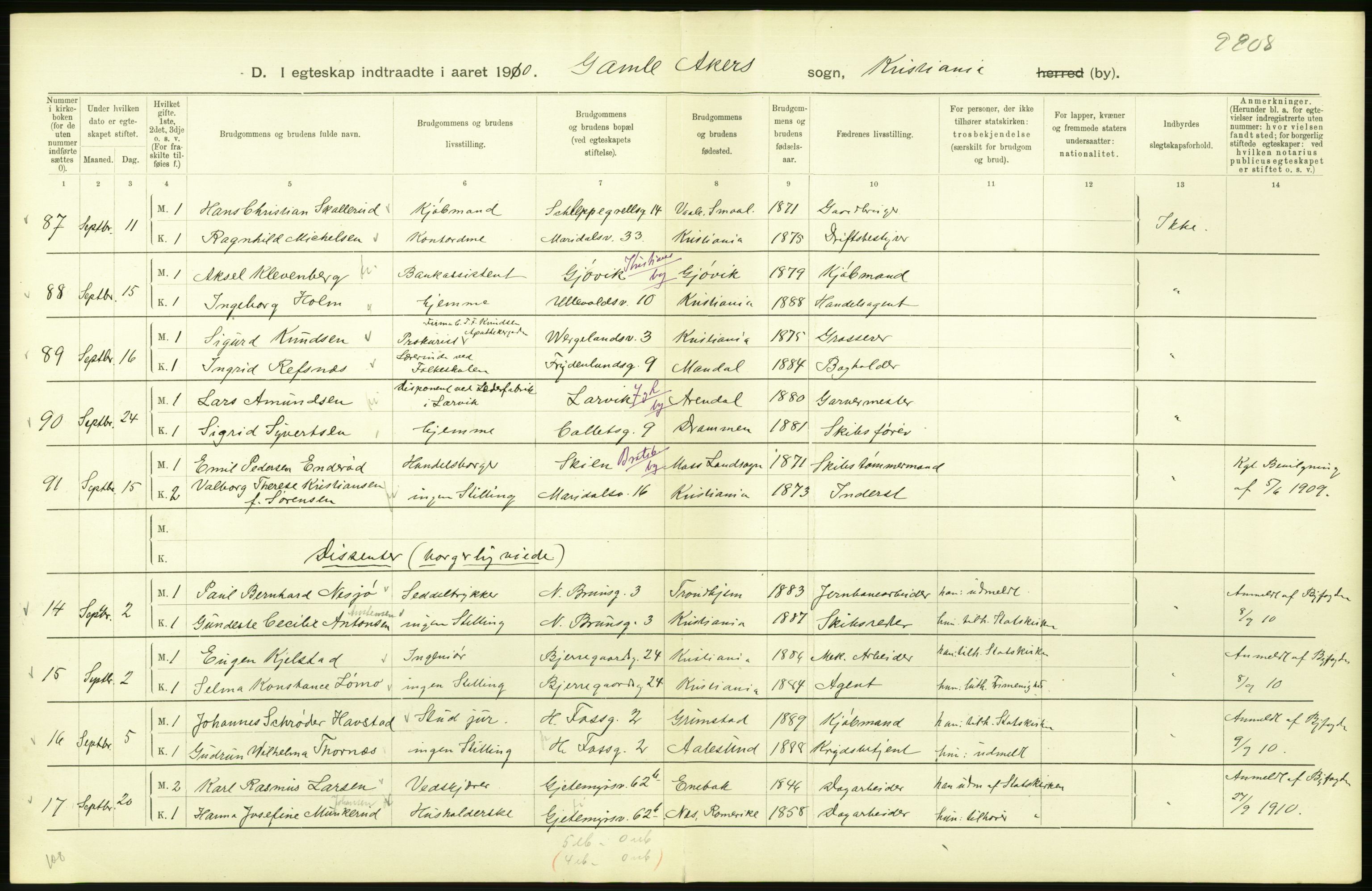 Statistisk sentralbyrå, Sosiodemografiske emner, Befolkning, AV/RA-S-2228/D/Df/Dfa/Dfah/L0009: Kristiania: Gifte og dødfødte., 1910, s. 440