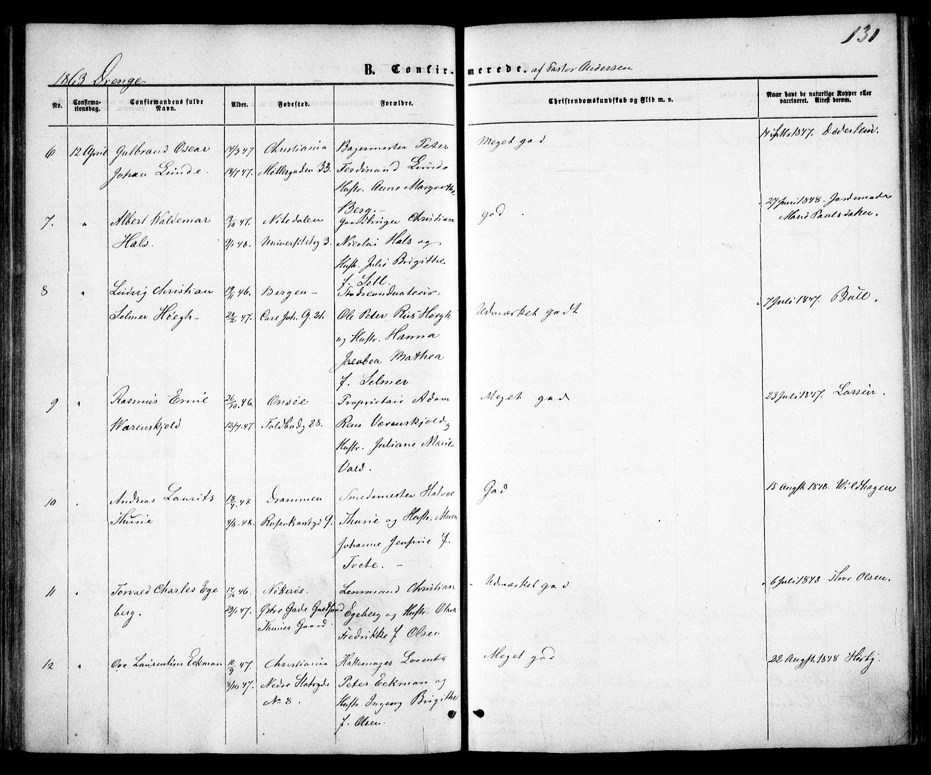 Trefoldighet prestekontor Kirkebøker, AV/SAO-A-10882/F/Fb/L0001: Ministerialbok nr. II 1, 1858-1871, s. 131