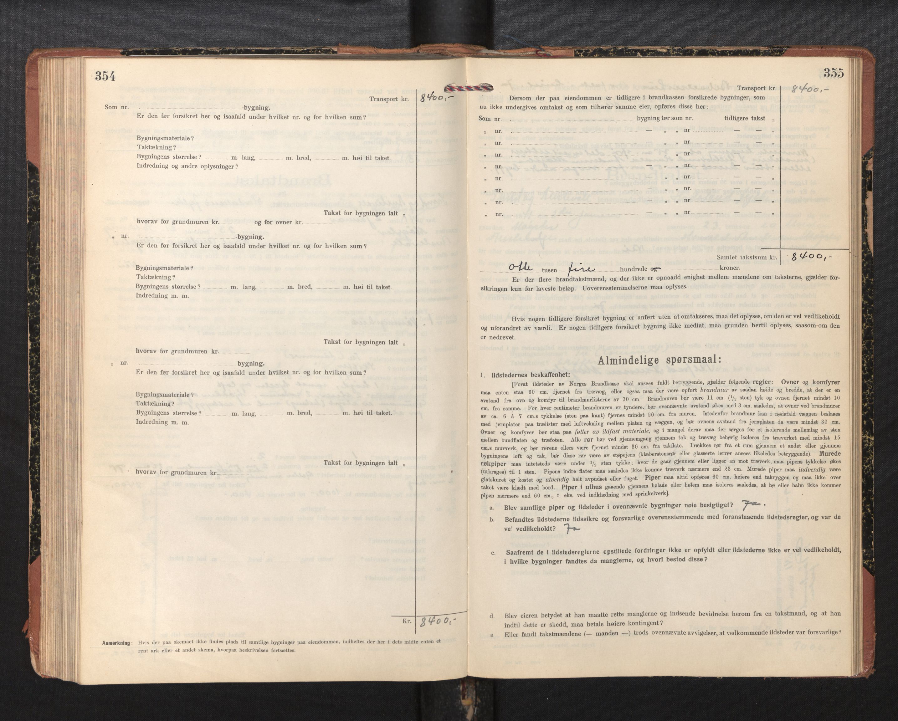 Lensmannen i Sund og Austevoll, SAB/A-35201/0012/L0004: Branntakstprotokoll, skjematakst, 1917-1949, s. 354-355