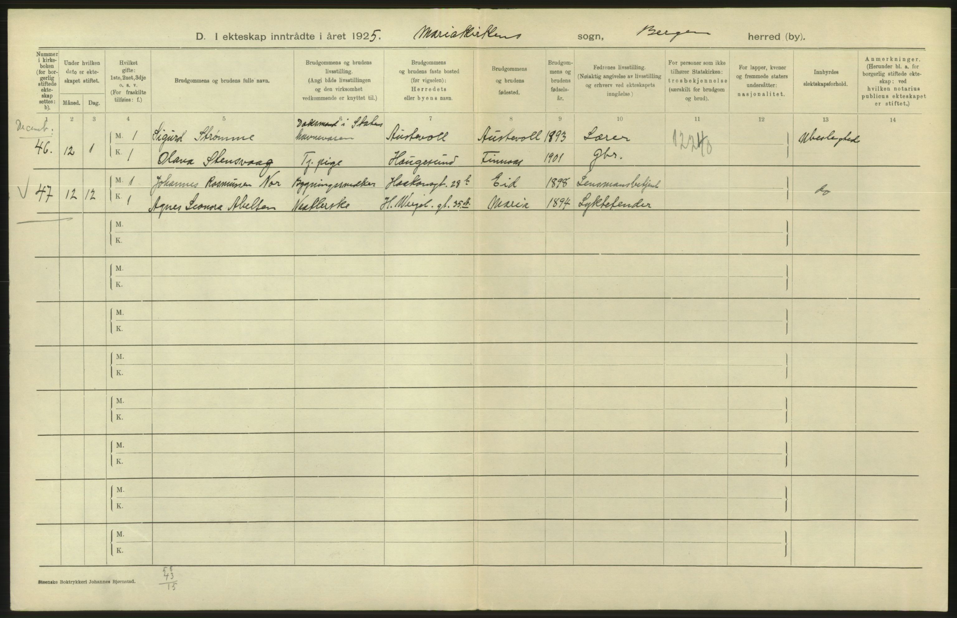 Statistisk sentralbyrå, Sosiodemografiske emner, Befolkning, RA/S-2228/D/Df/Dfc/Dfce/L0029: Bergen: Gifte, døde., 1925, s. 298