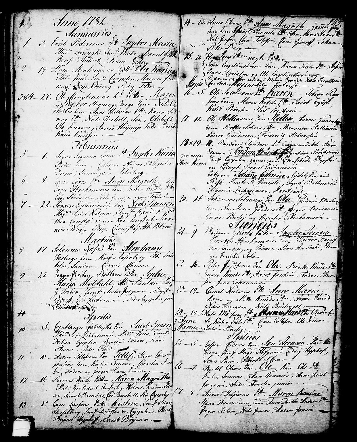 Skien kirkebøker, AV/SAKO-A-302/G/Ga/L0001: Klokkerbok nr. 1, 1756-1791, s. 103