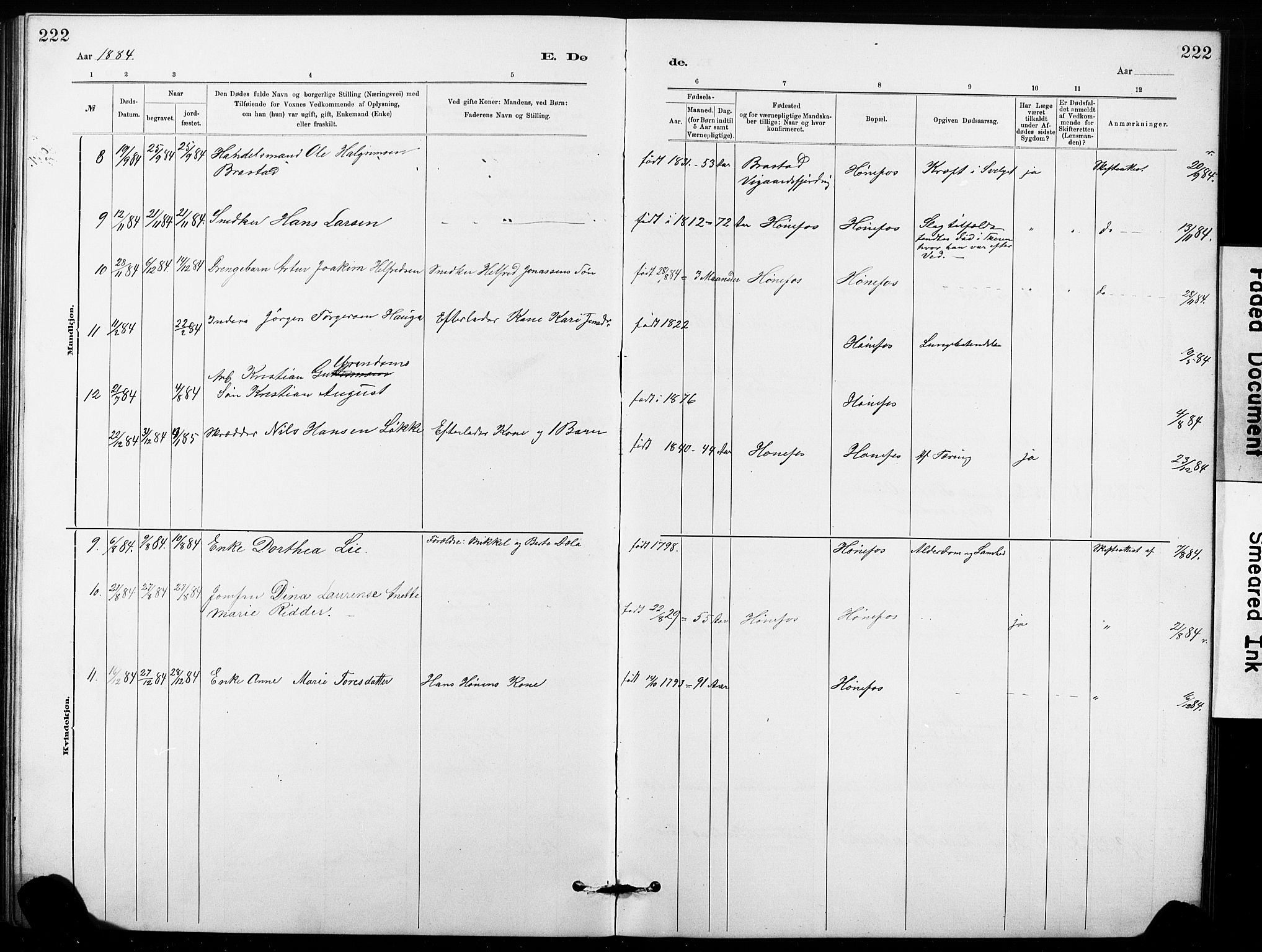 Hønefoss kirkebøker, AV/SAKO-A-609/G/Ga/L0001: Klokkerbok nr. 1, 1870-1887, s. 222