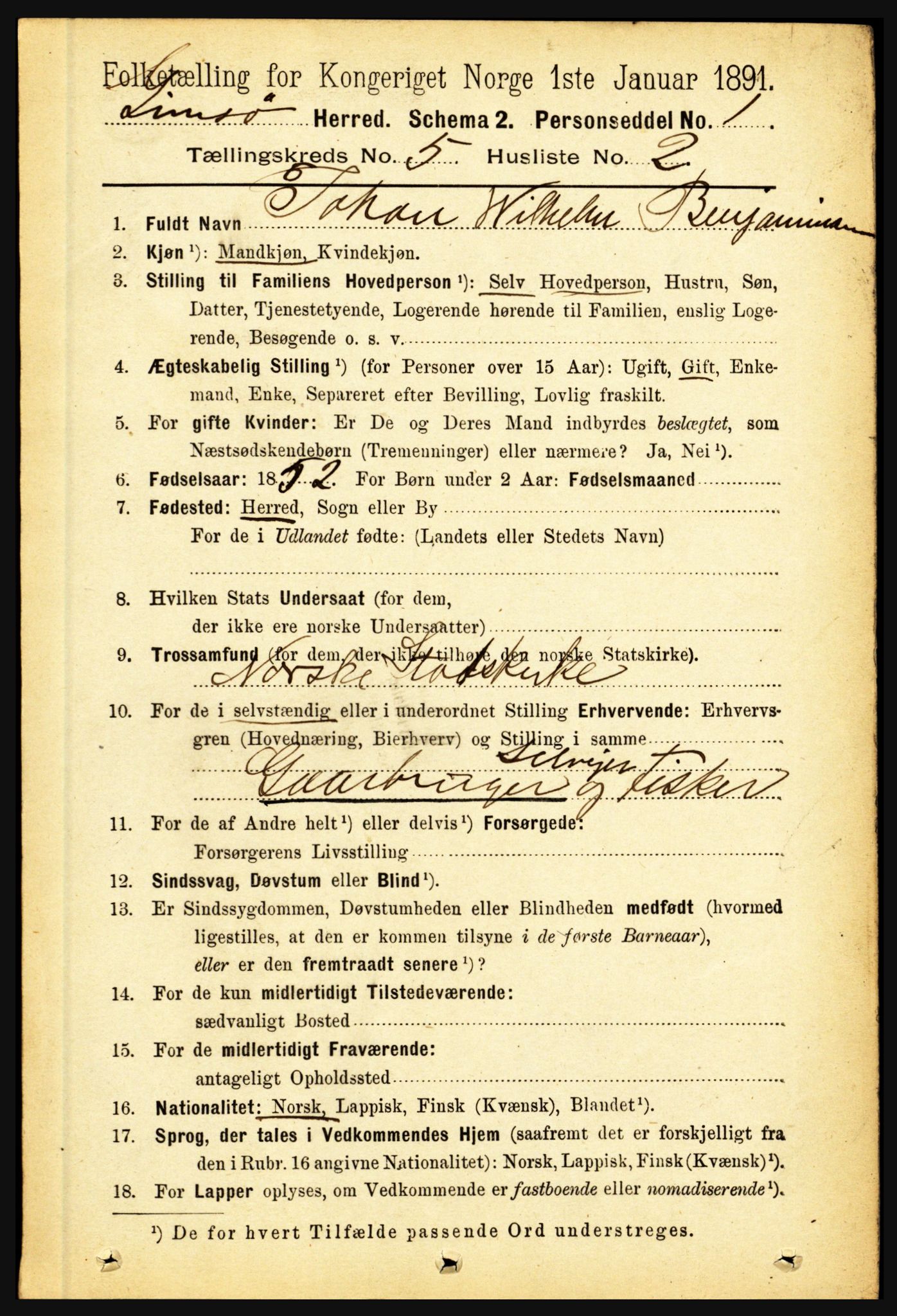 RA, Folketelling 1891 for 1864 Gimsøy herred, 1891, s. 839