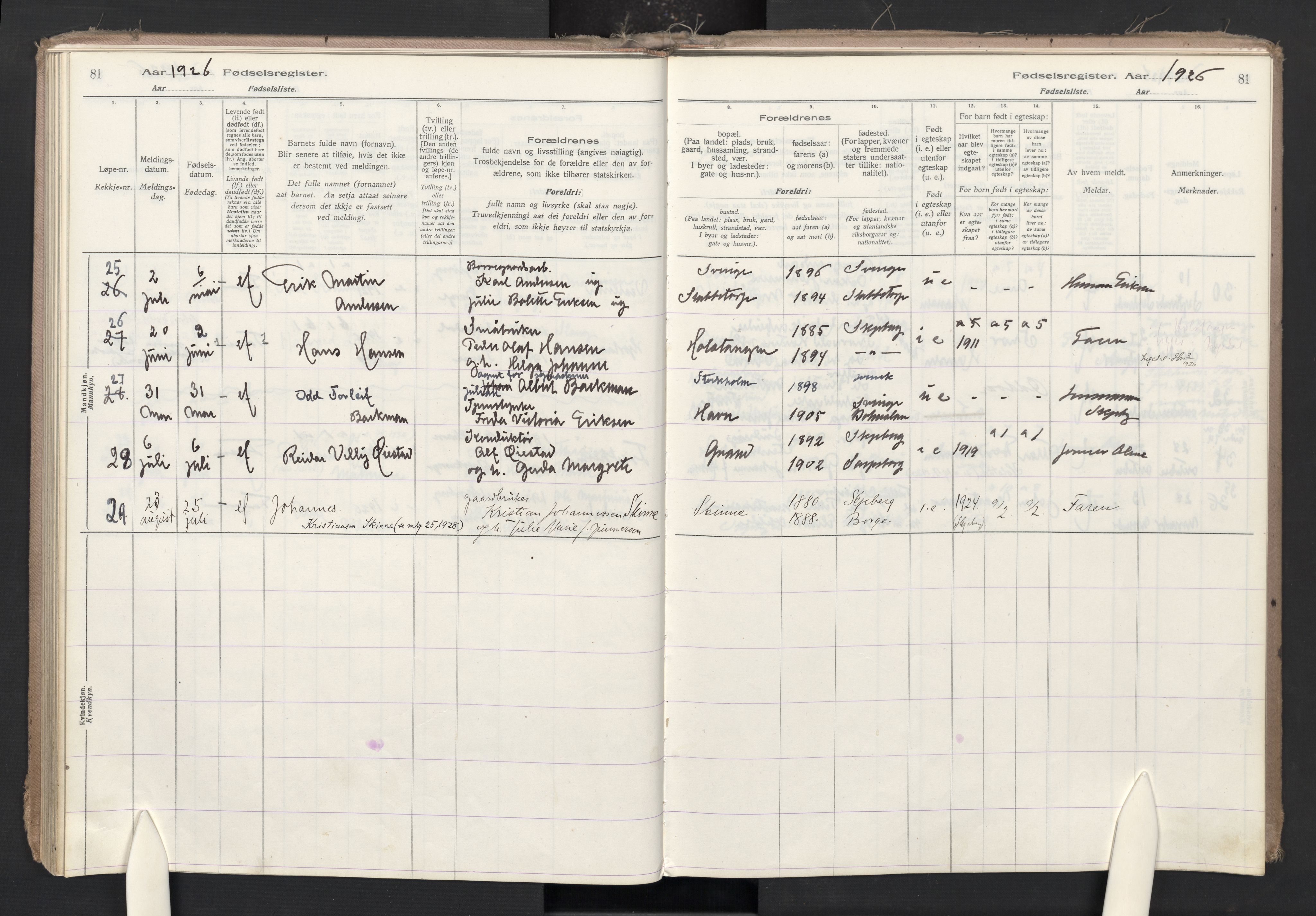 Skjeberg prestekontor Kirkebøker, AV/SAO-A-10923/J/Ja/L0001: Fødselsregister nr. I 1, 1916-1945, s. 81