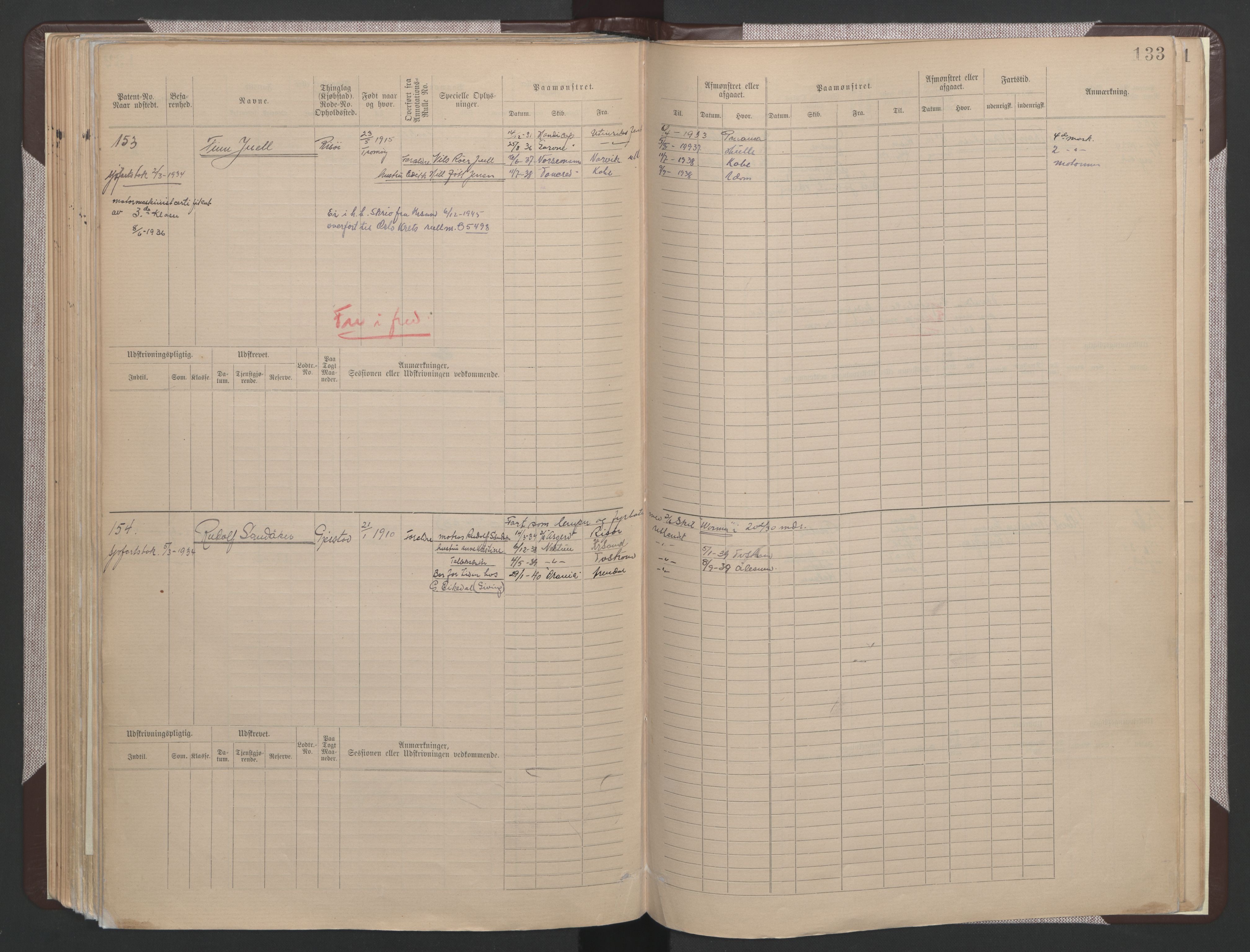 Risør mønstringskrets, SAK/2031-0010/F/Fb/L0015: Hovedrulle B nr 1-193, T-14, 1891-1937, s. 96