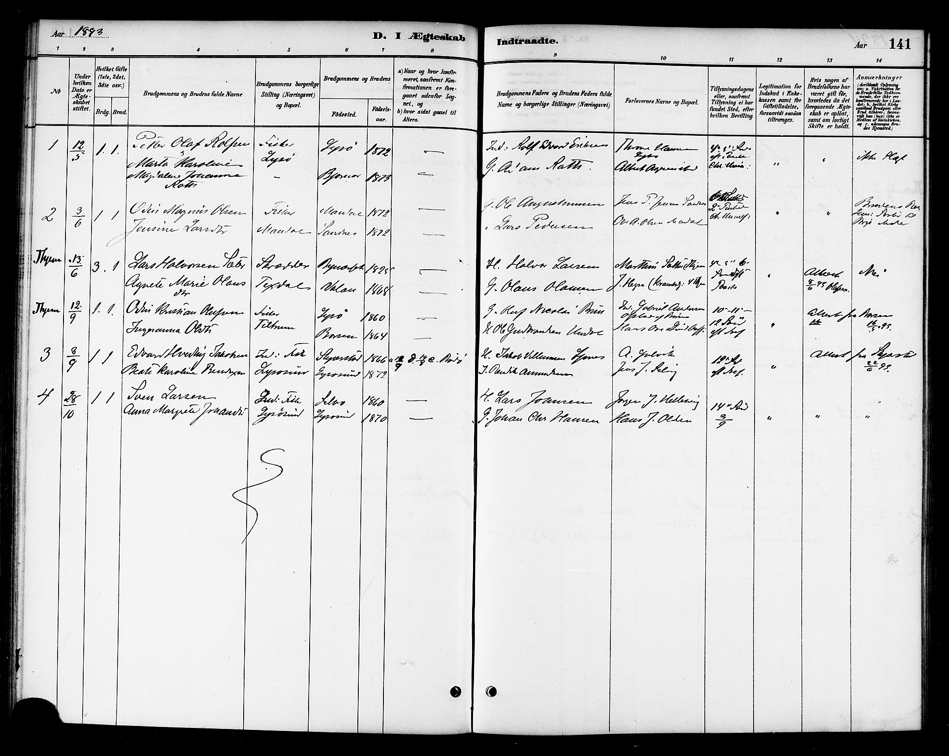 Ministerialprotokoller, klokkerbøker og fødselsregistre - Sør-Trøndelag, AV/SAT-A-1456/654/L0663: Ministerialbok nr. 654A01, 1880-1894, s. 141