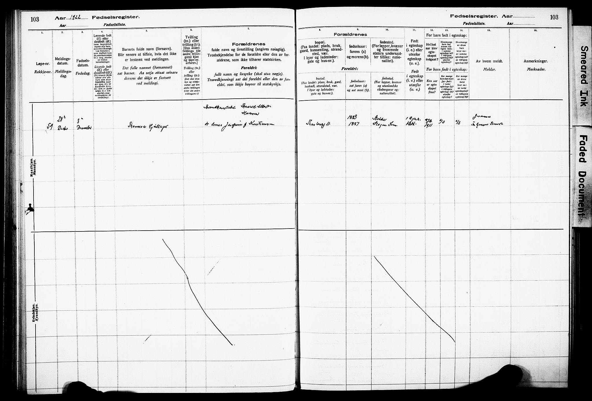 Sandefjord kirkebøker, SAKO/A-315/J/Ja/L0001: Fødselsregister nr. 1, 1916-1932, s. 103