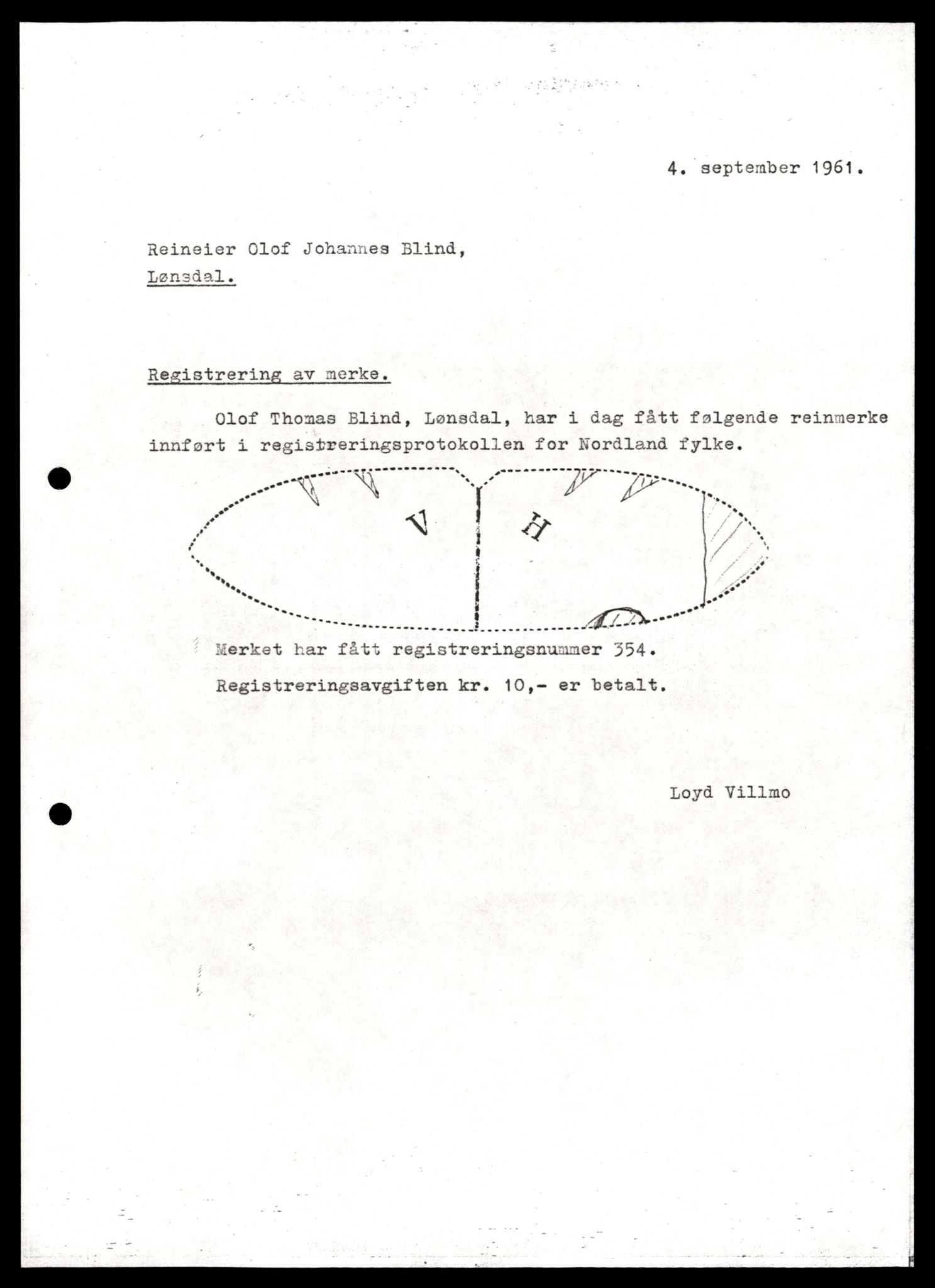 Reindriftsforvaltningen Nordland, AV/SAT-A-5309/D/Dc/L0503/0001: Korrespondanse ordnet etter arkivnøkkel / Reinmerker - Fortegnelser, kladder, Nordland, 1960-2000, s. 765