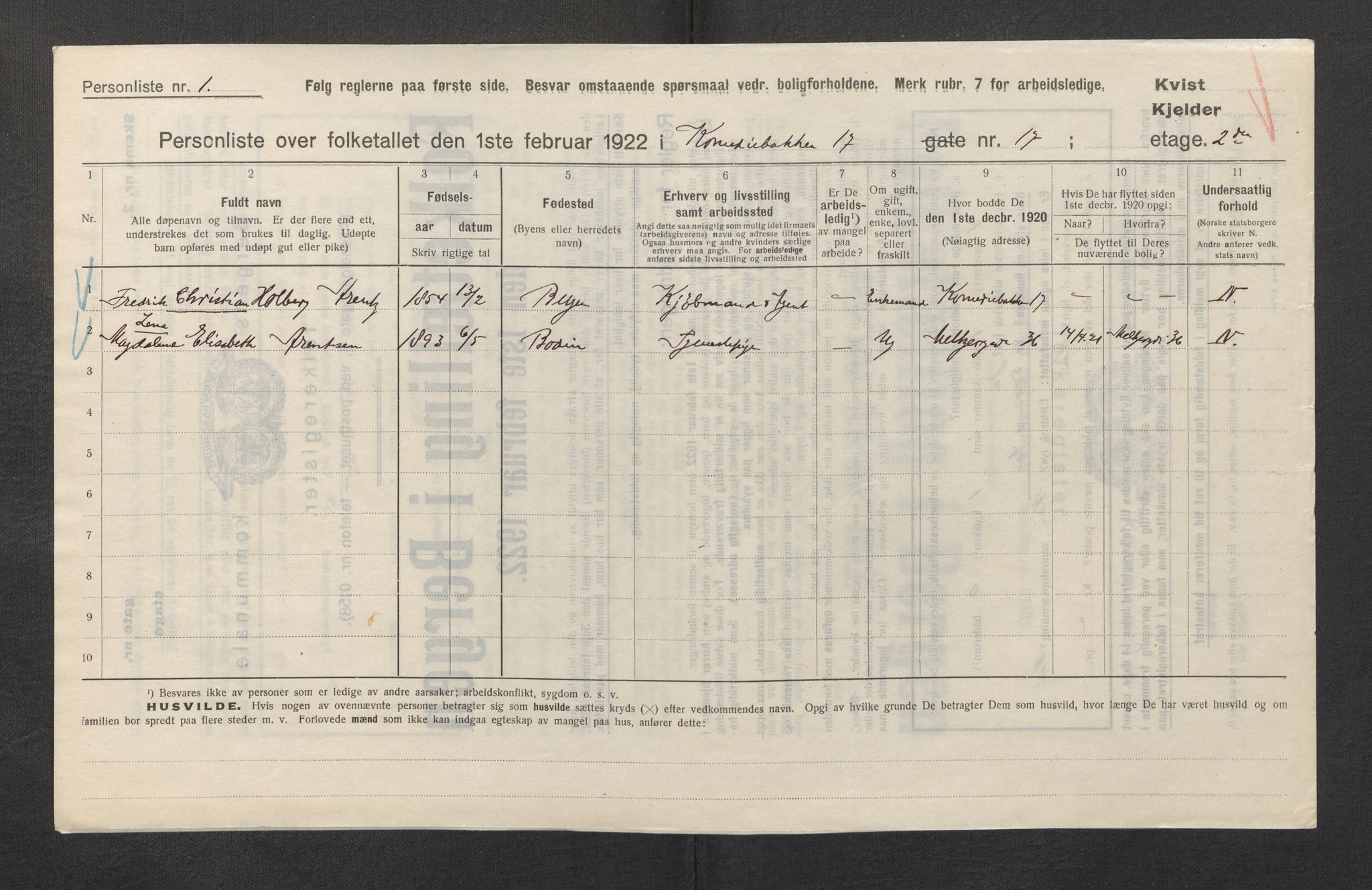 SAB, Kommunal folketelling 1922 for Bergen kjøpstad, 1922, s. 19697