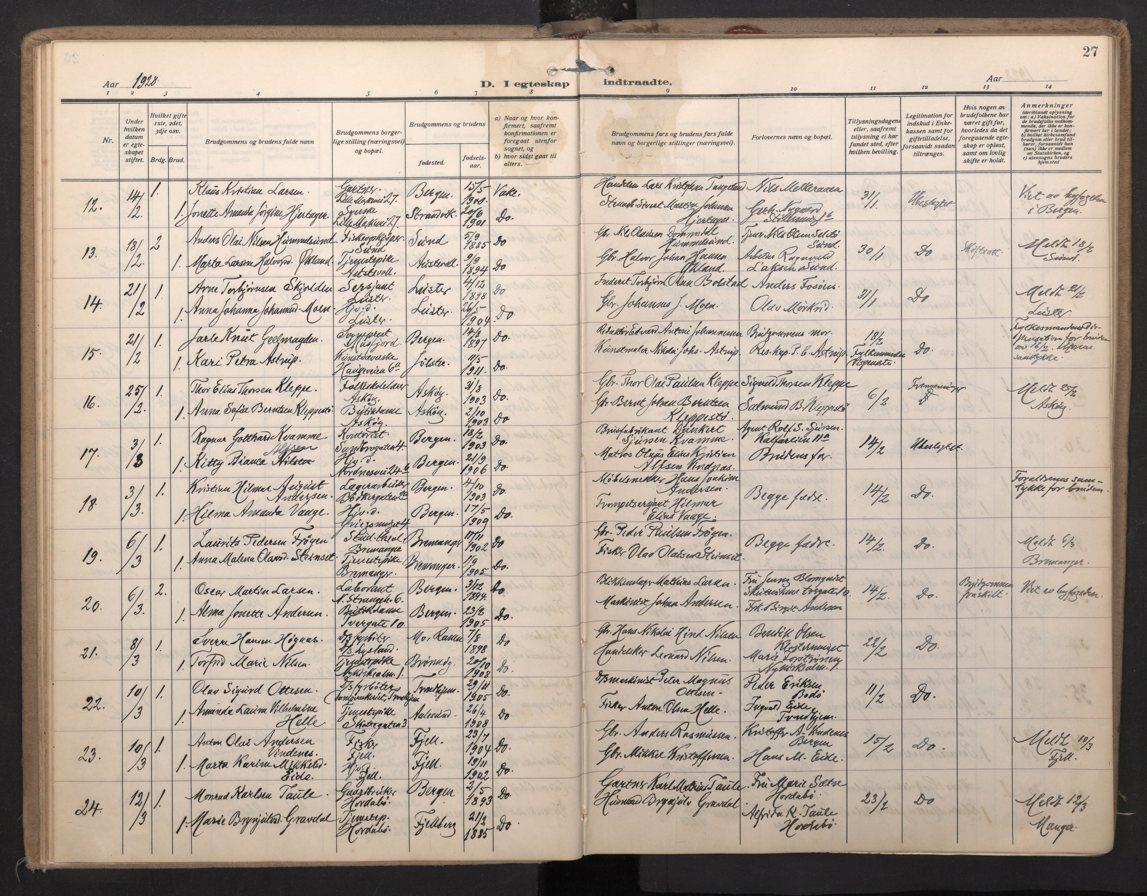 Nykirken Sokneprestembete, AV/SAB-A-77101/H/Haa/L0038: Ministerialbok nr. D 8, 1926-1934, s. 26b-27a