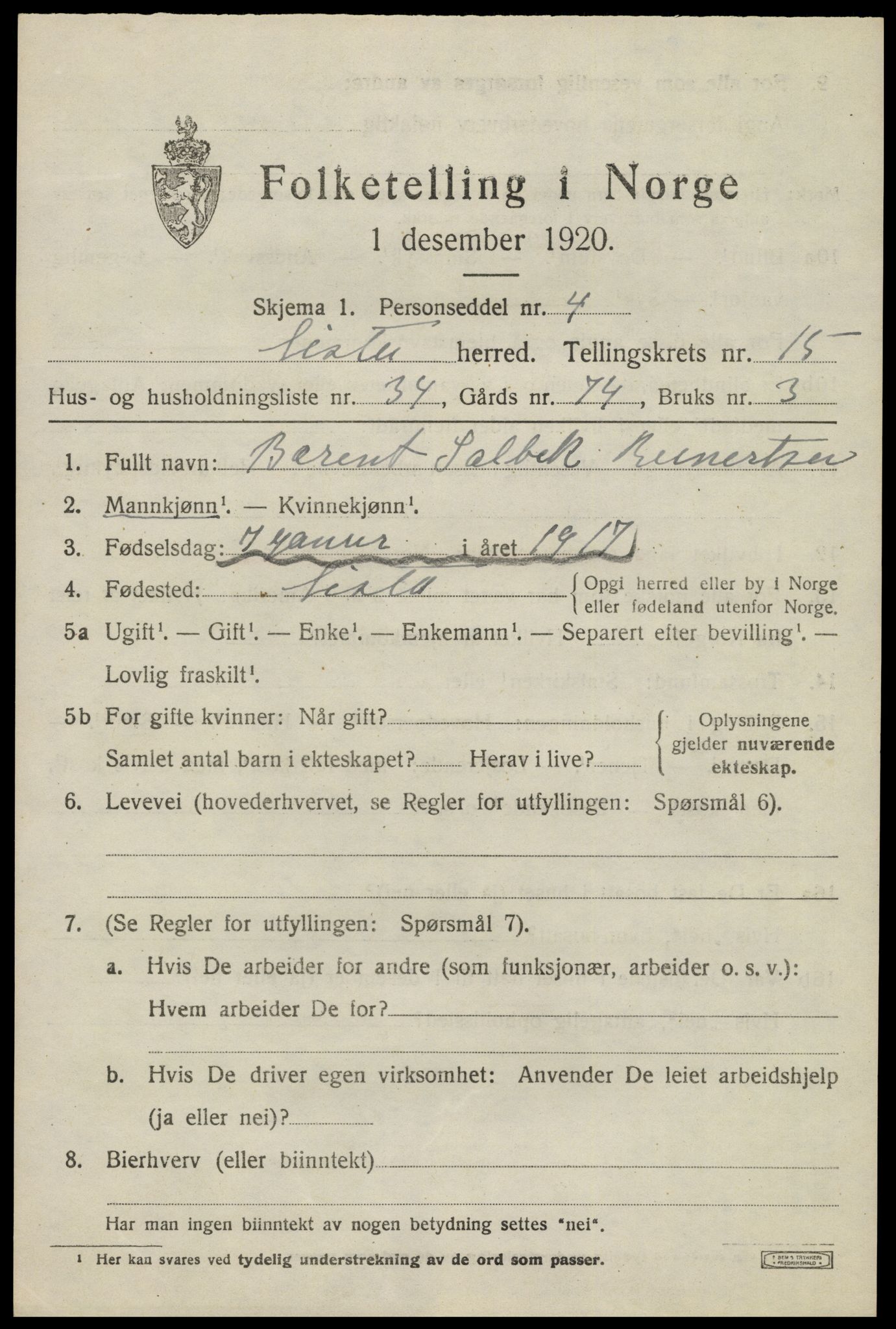 SAK, Folketelling 1920 for 1041 Lista herred, 1920, s. 12881