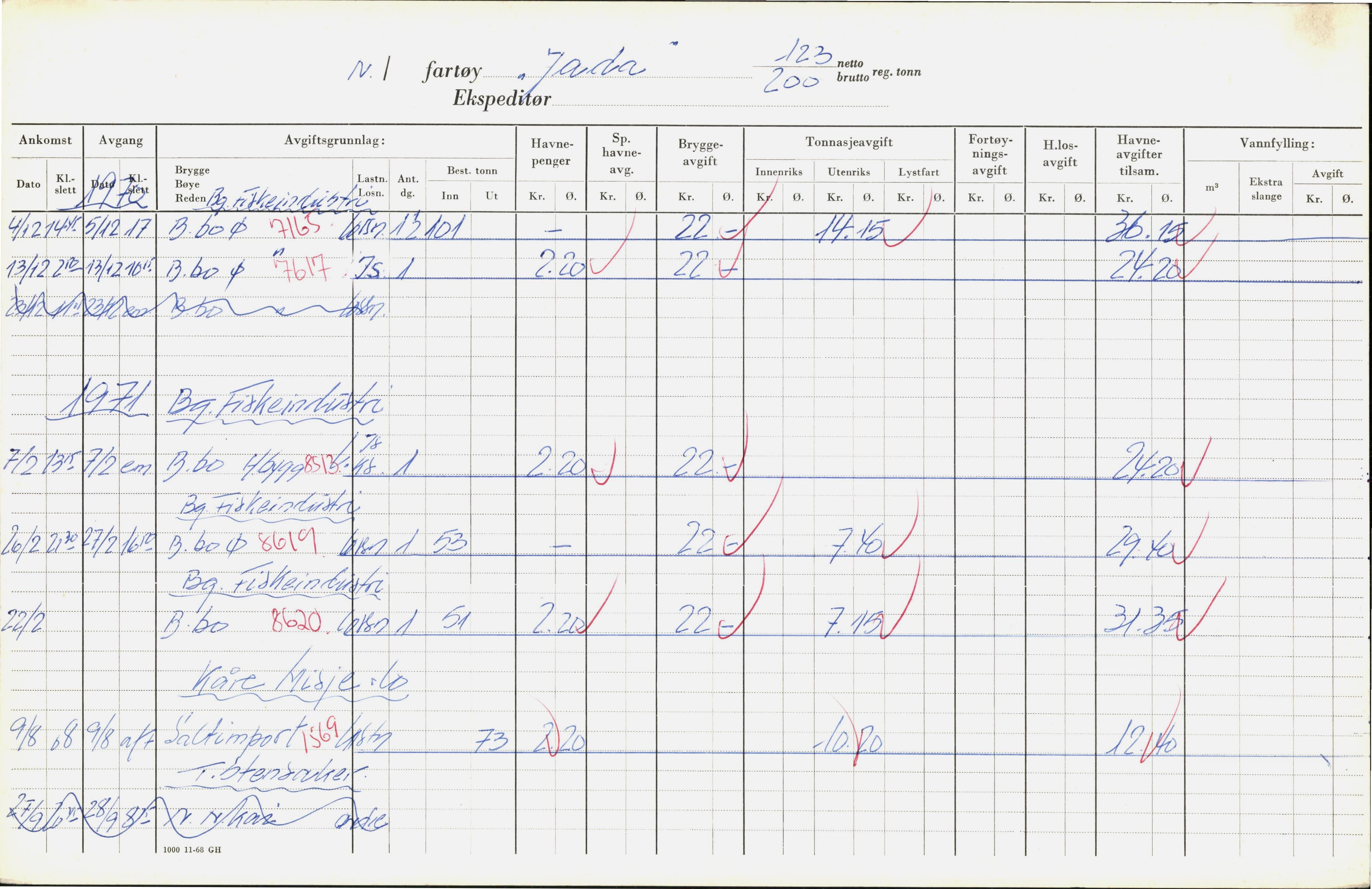 Bergen kommune. Havnekontor/havnefogd, BBA/A-0742/H/Ha/Hac/L0027: Skipsregister Jarda-Jono, 1941-1975