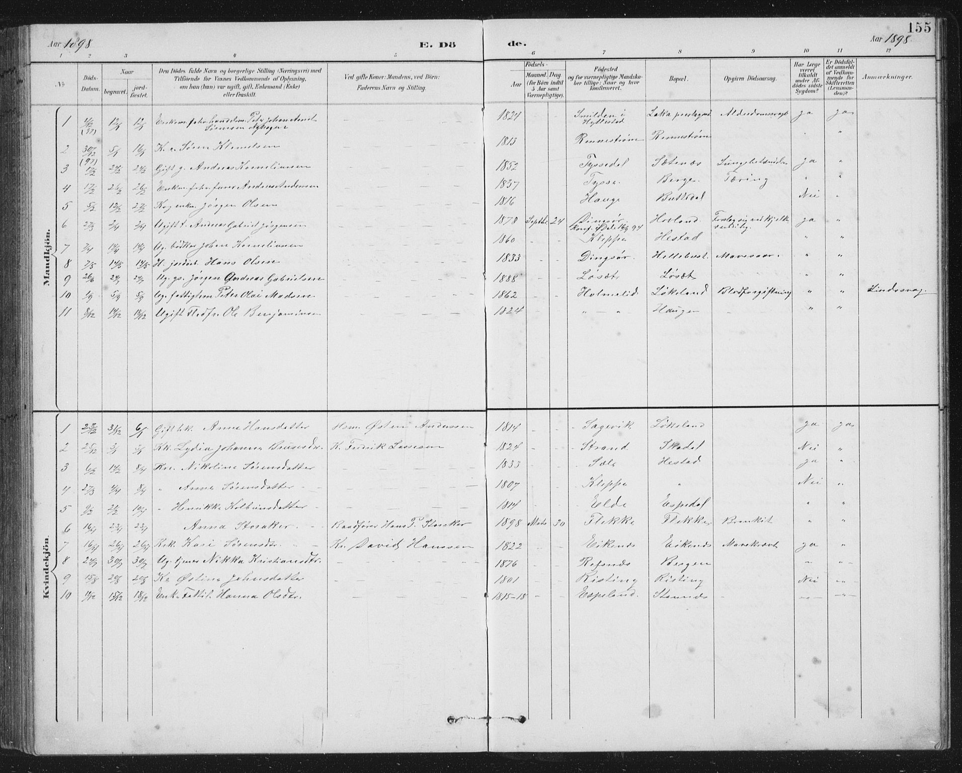 Fjaler sokneprestembete, AV/SAB-A-79801/H/Hab/Habc/L0003: Klokkerbok nr. C 3, 1894-1917, s. 155