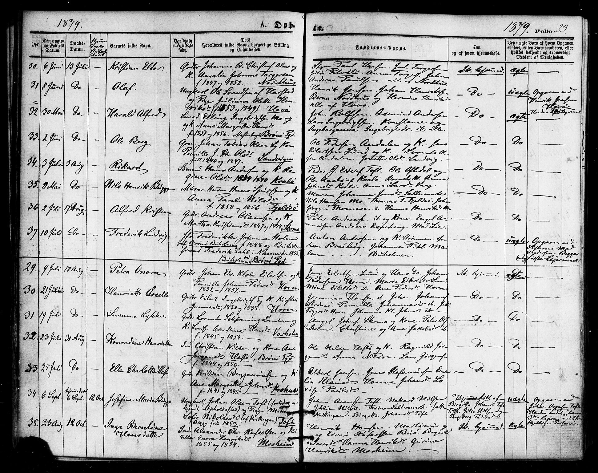 Ministerialprotokoller, klokkerbøker og fødselsregistre - Nordland, AV/SAT-A-1459/813/L0199: Ministerialbok nr. 813A09, 1875-1885, s. 23