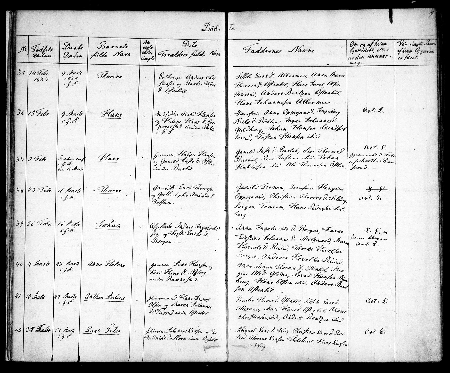 Enebakk prestekontor Kirkebøker, AV/SAO-A-10171c/F/Fa/L0009: Ministerialbok nr. I 9, 1832-1861, s. 19