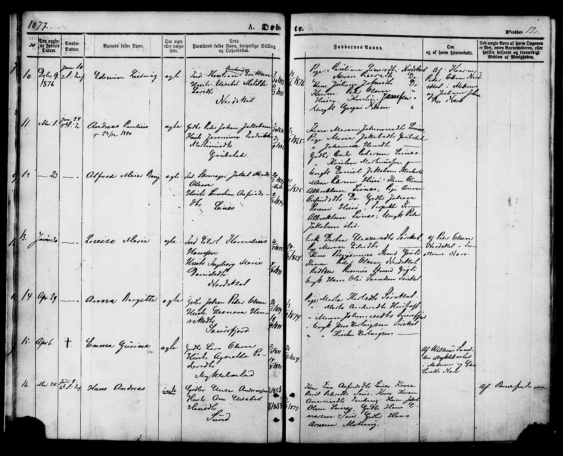 Ministerialprotokoller, klokkerbøker og fødselsregistre - Nordland, AV/SAT-A-1459/857/L0821: Ministerialbok nr. 857A01, 1875-1889, s. 12