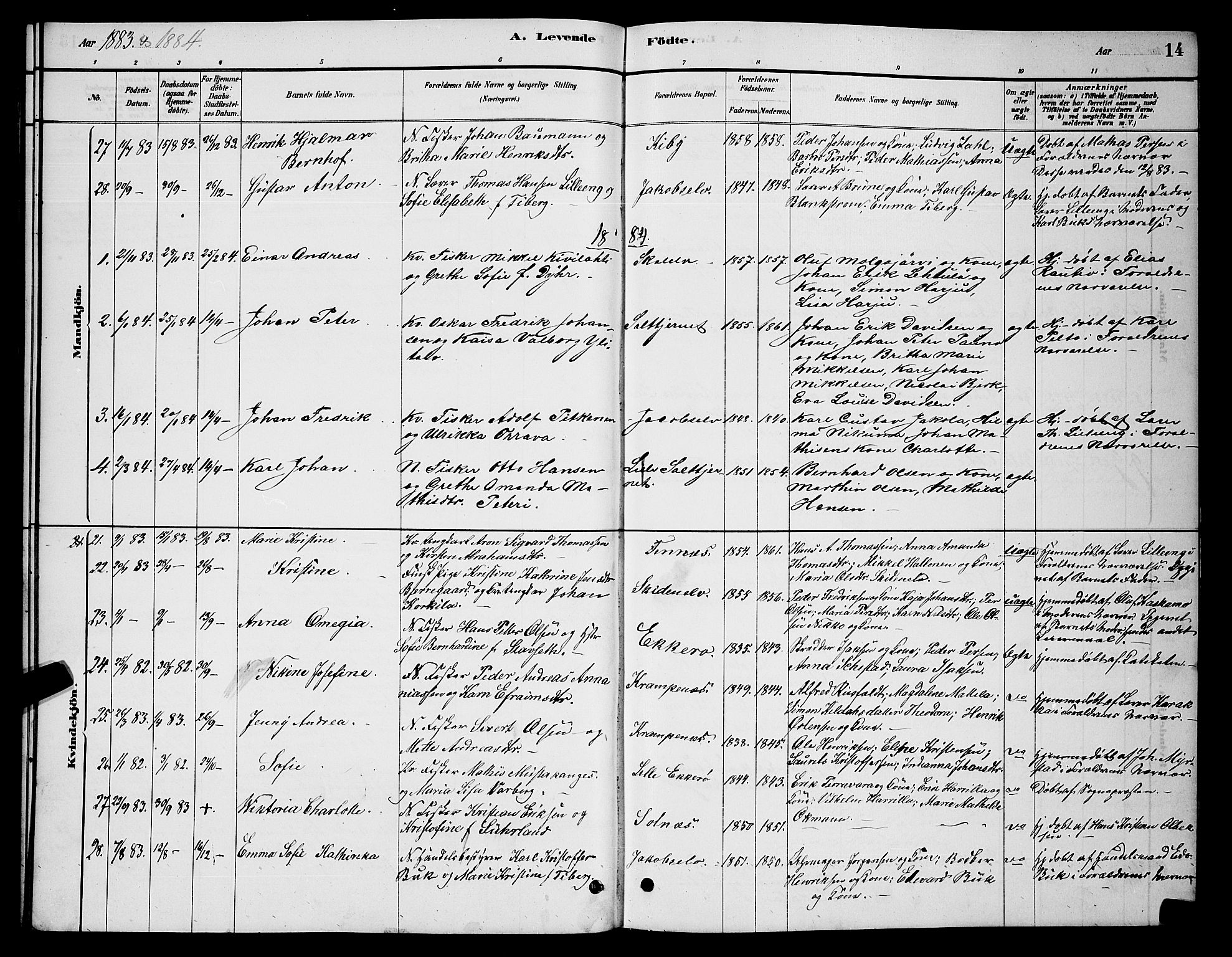 Vadsø sokneprestkontor, AV/SATØ-S-1325/H/Hb/L0003klokker: Klokkerbok nr. 3, 1881-1901, s. 14