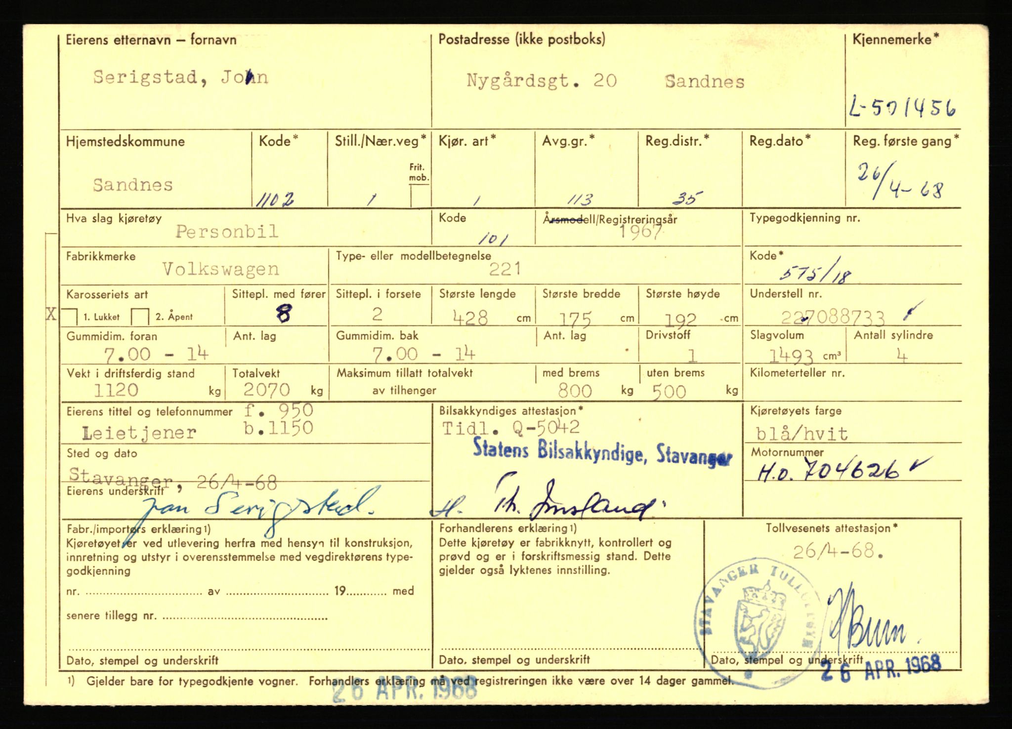 Stavanger trafikkstasjon, SAST/A-101942/0/F/L0077: L-500000 - L-502999, 1930-1971, s. 971