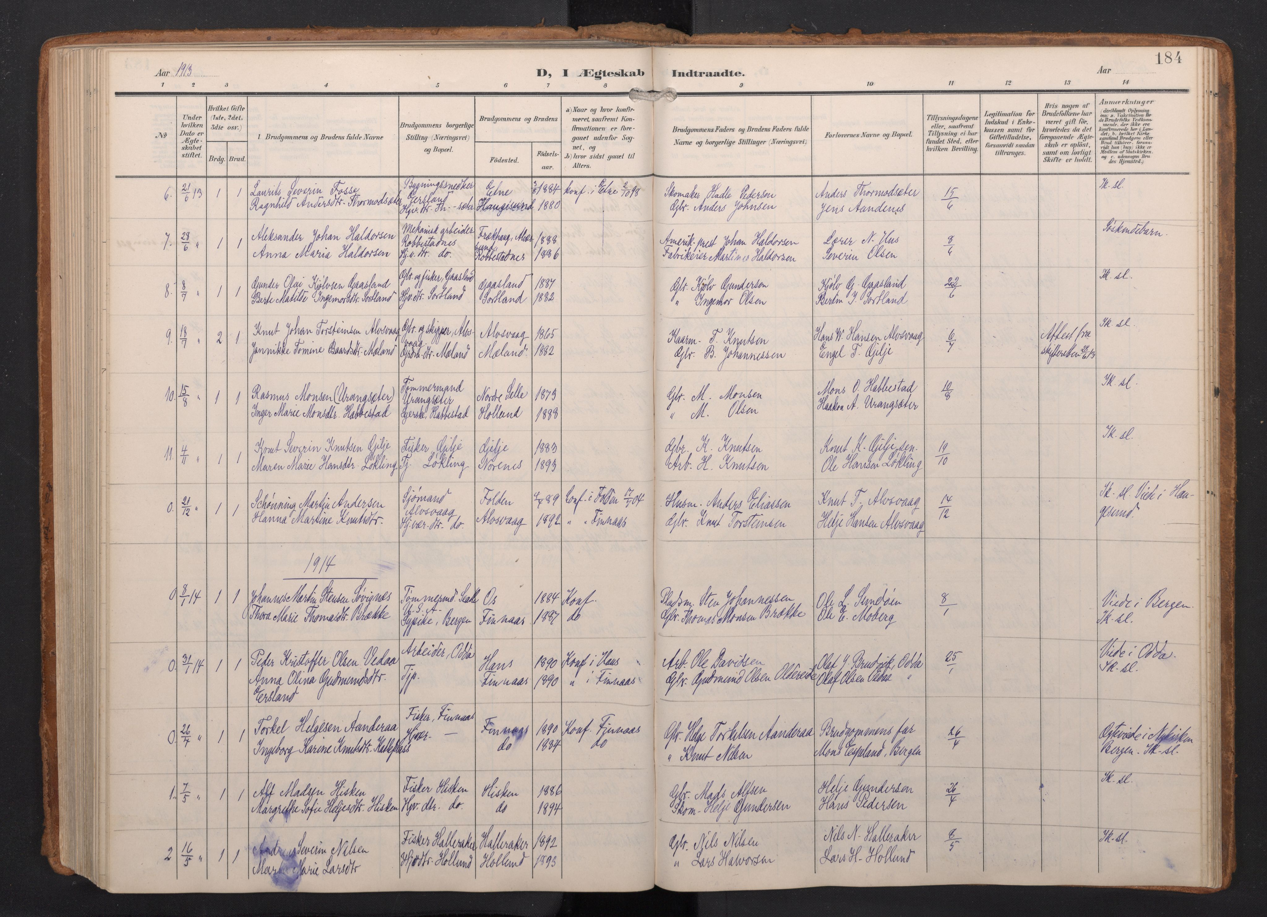 Finnås sokneprestembete, AV/SAB-A-99925/H/Ha/Haa/Haac/L0003: Ministerialbok nr. C 3, 1905-1917, s. 184