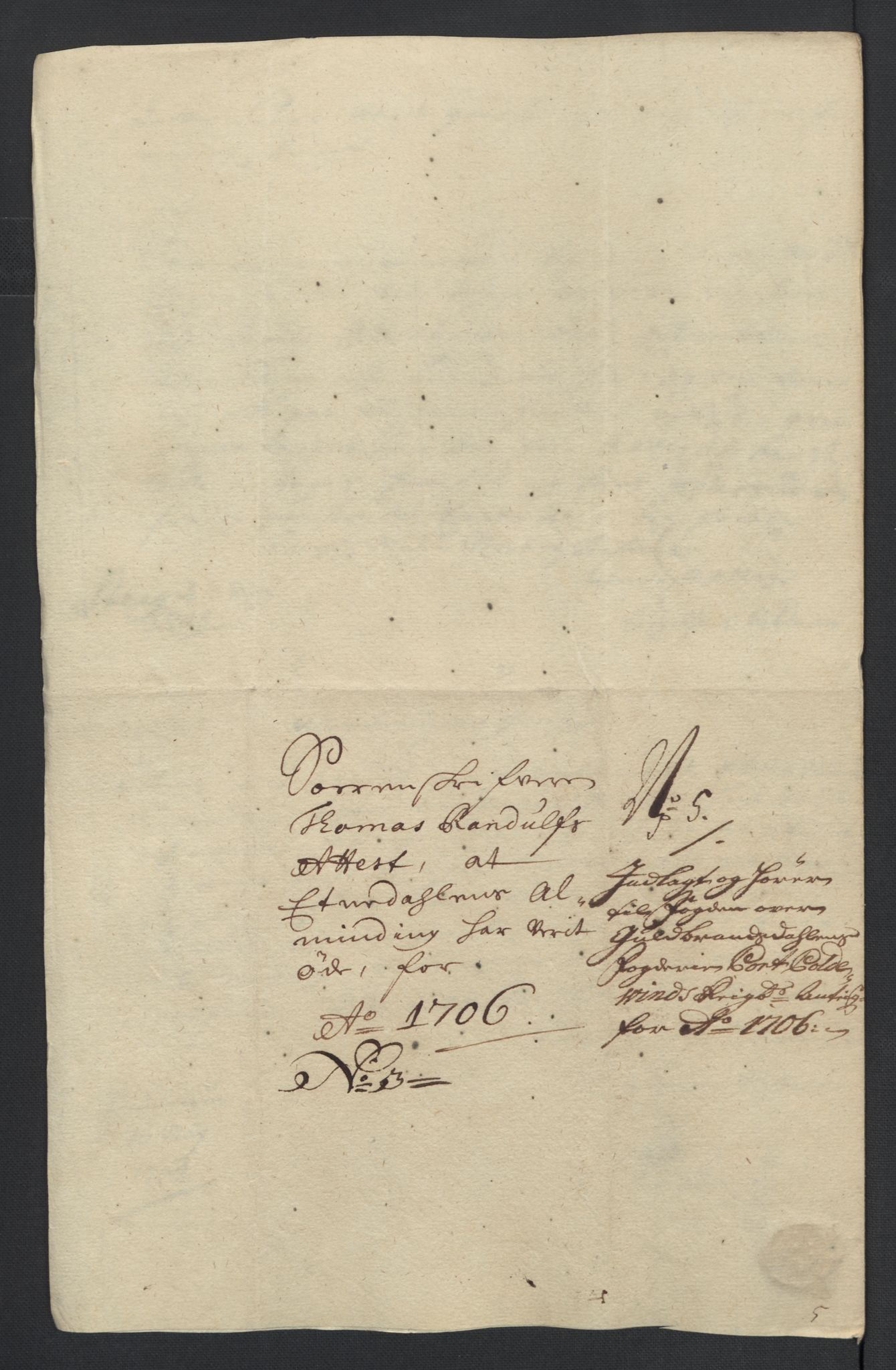 Rentekammeret inntil 1814, Reviderte regnskaper, Fogderegnskap, AV/RA-EA-4092/R17/L1178: Fogderegnskap Gudbrandsdal, 1705-1707, s. 287