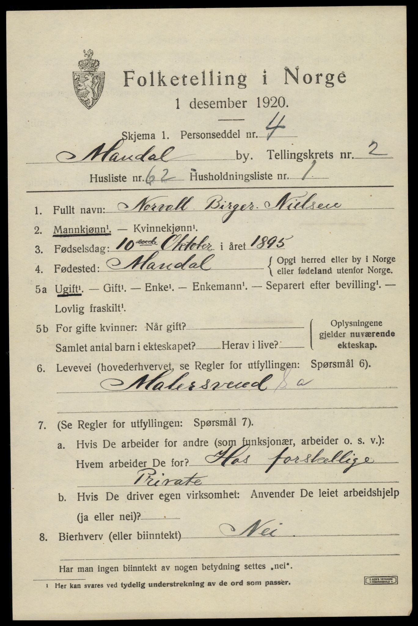SAK, Folketelling 1920 for 1002 Mandal ladested, 1920, s. 4781