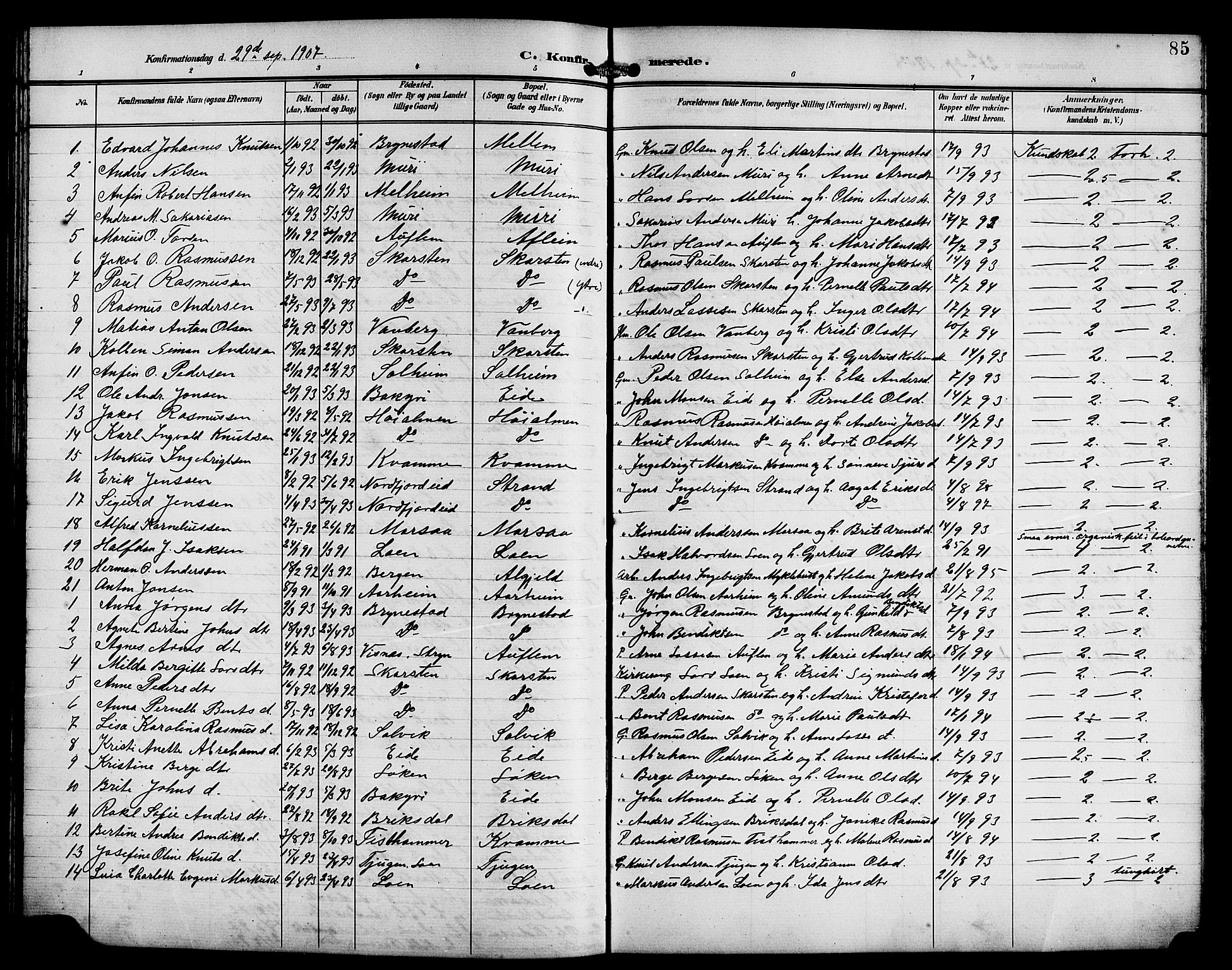 Innvik sokneprestembete, AV/SAB-A-80501: Klokkerbok nr. B 4, 1898-1916, s. 85