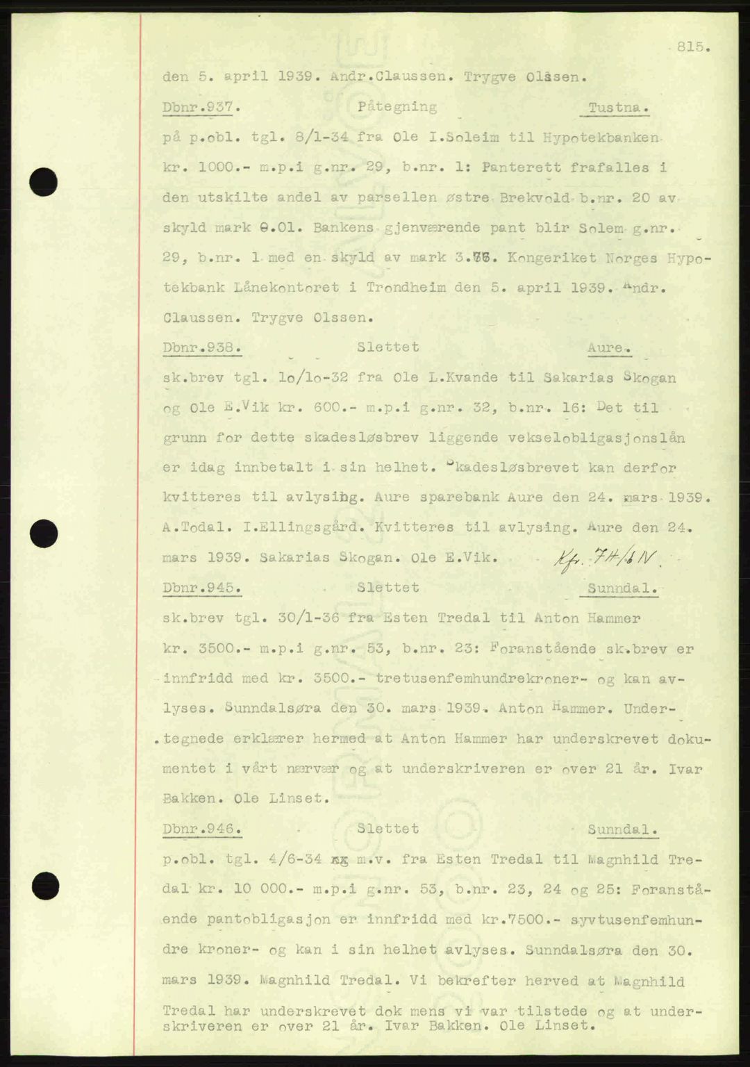 Nordmøre sorenskriveri, SAT/A-4132/1/2/2Ca: Pantebok nr. C80, 1936-1939, Dagboknr: 937/1939
